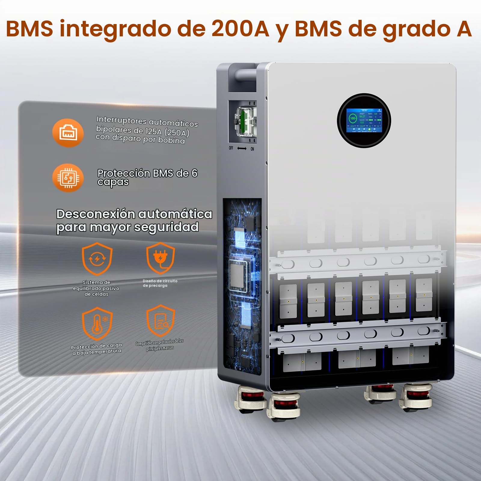 Batería LiFePO4, 48 V, 320 Ah, 16,384 kWh, almacenamiento de energía y disyuntores, 200 A, BMS RS485/CAN/RS232 con Bluetooth/WiFi para la alimentación de emergencia en el hogar, sistemas