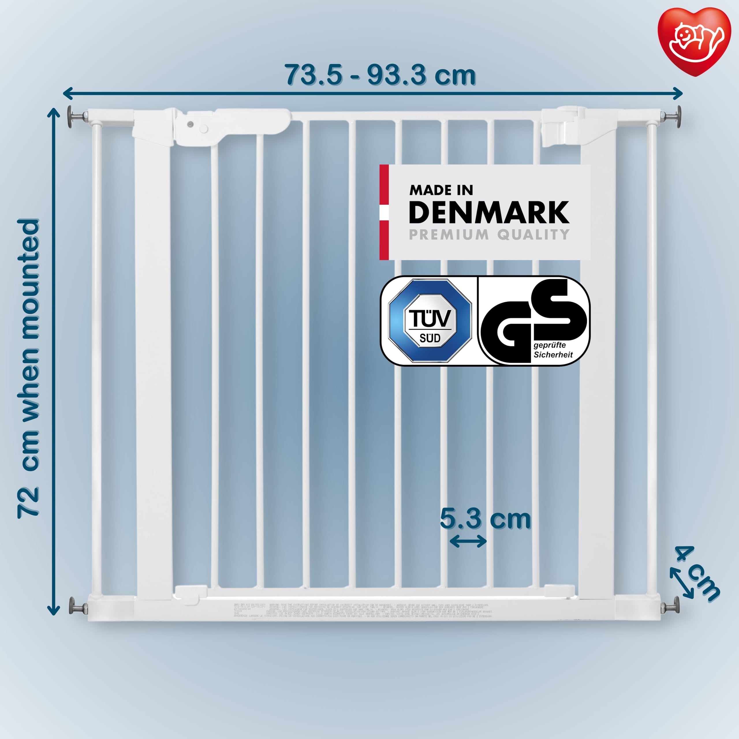 BabyDan Premier, Ohne bohren Treppenschutzgitter, 73,5-93,3 cm, Baby-,Sicherheitsgitter, Metall, Weiß, Hergestellt in Dänemark - (Haustiergitter,Hundegitter) - 3