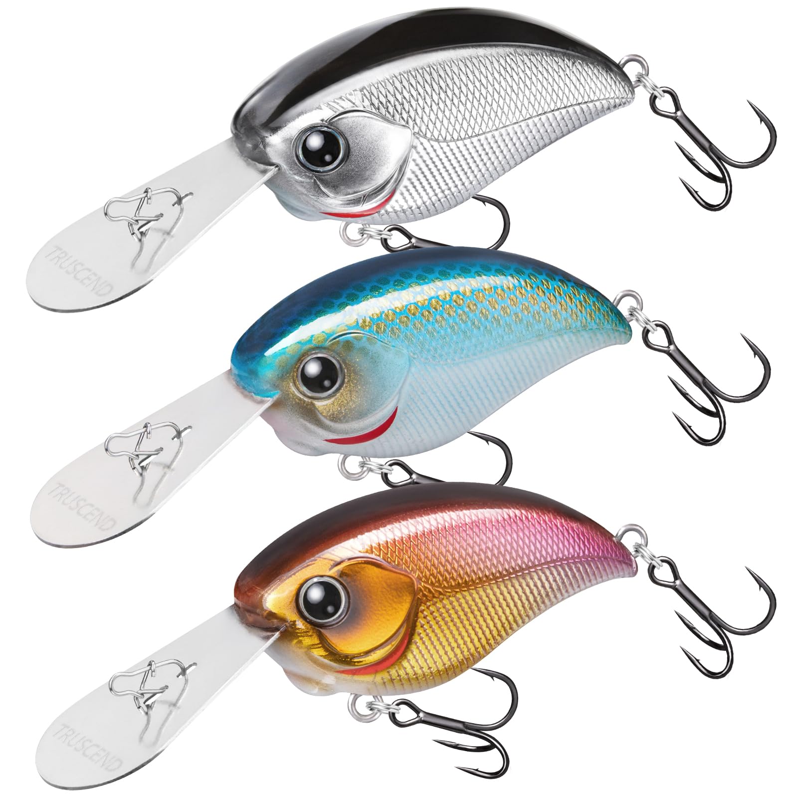 TRUSCEND Metal Rounded Bill Crankbait Fishing Lures with BKK Hook, Rattle Crank Bait with Reflection, Weight Transfer System for Long Cast, Wobble Lure for Bass Trout Pike Walleye Freshwater Saltwater
