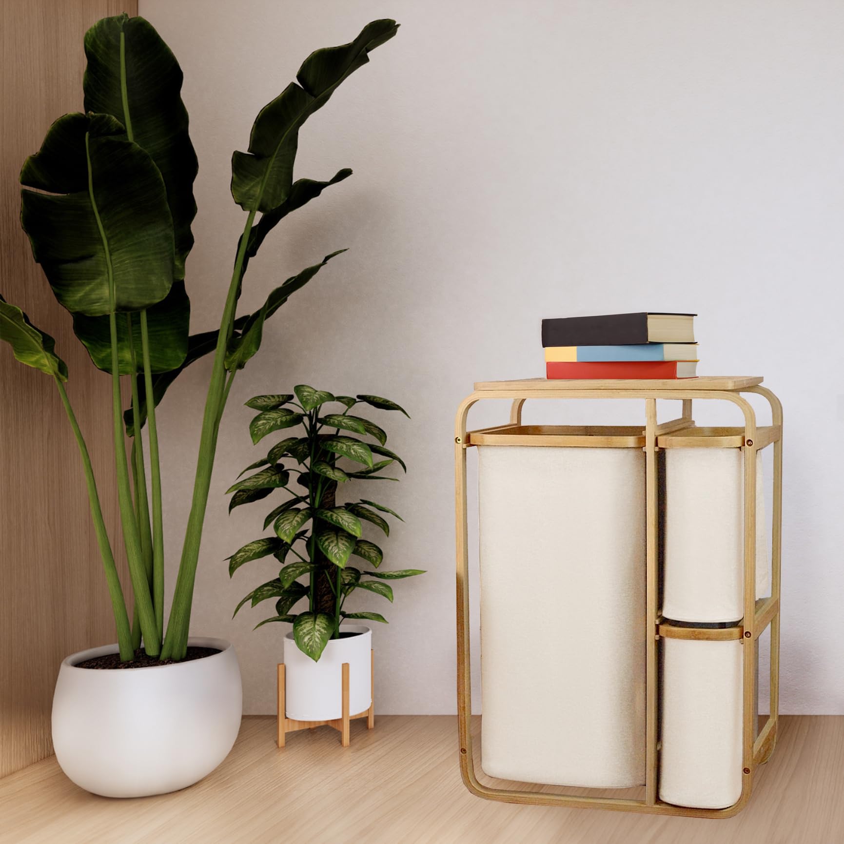 Cesto portabiancheria in bambù ripiano per il bagno portabiancheria in bambù sacchetto per il bucato ripiano per il bagno selezionatore di biancheria XL 49x33x70 cm Beige