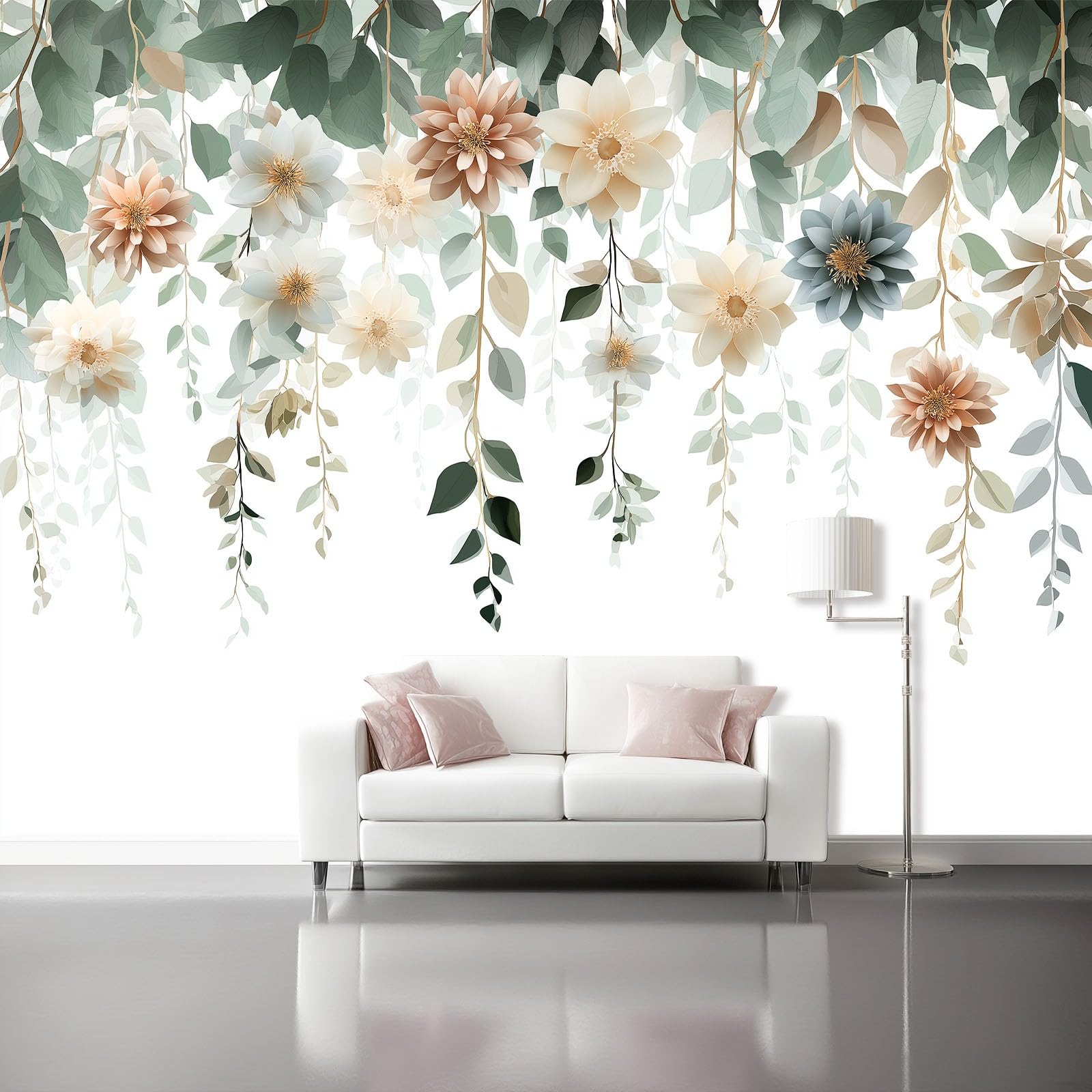 Papier peint panoramique plantes pour rafraîchir un mur blanc de cuisine ou de salon moderne