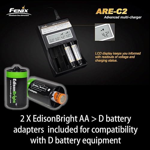 Miniatura 3 de Fenix are-C2 Cargador de batería inteligente universal avanzado de cuatro bahías de iones de litio/Ni-MH con dos carcasas espaciadoras Edisonbright