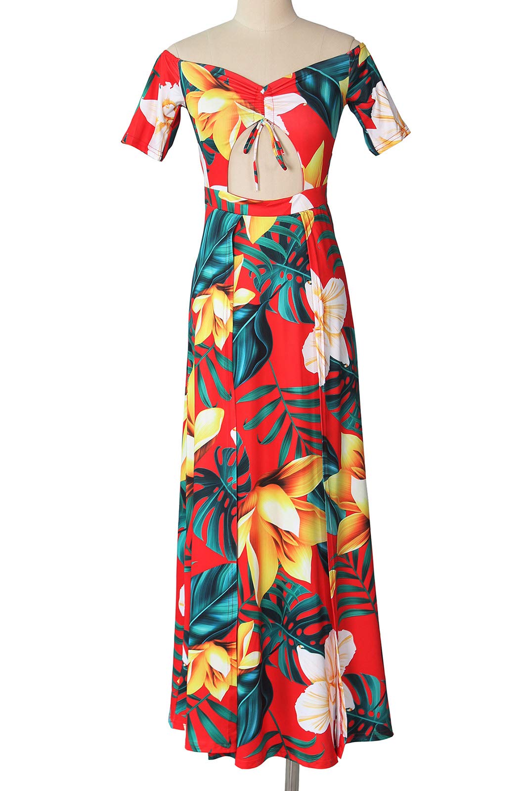 LKOUS Abito lungo da donna, sexy, con scollo a V, stile hawaiano, da spiaggia, in tinta unita, aderente, per vacanze