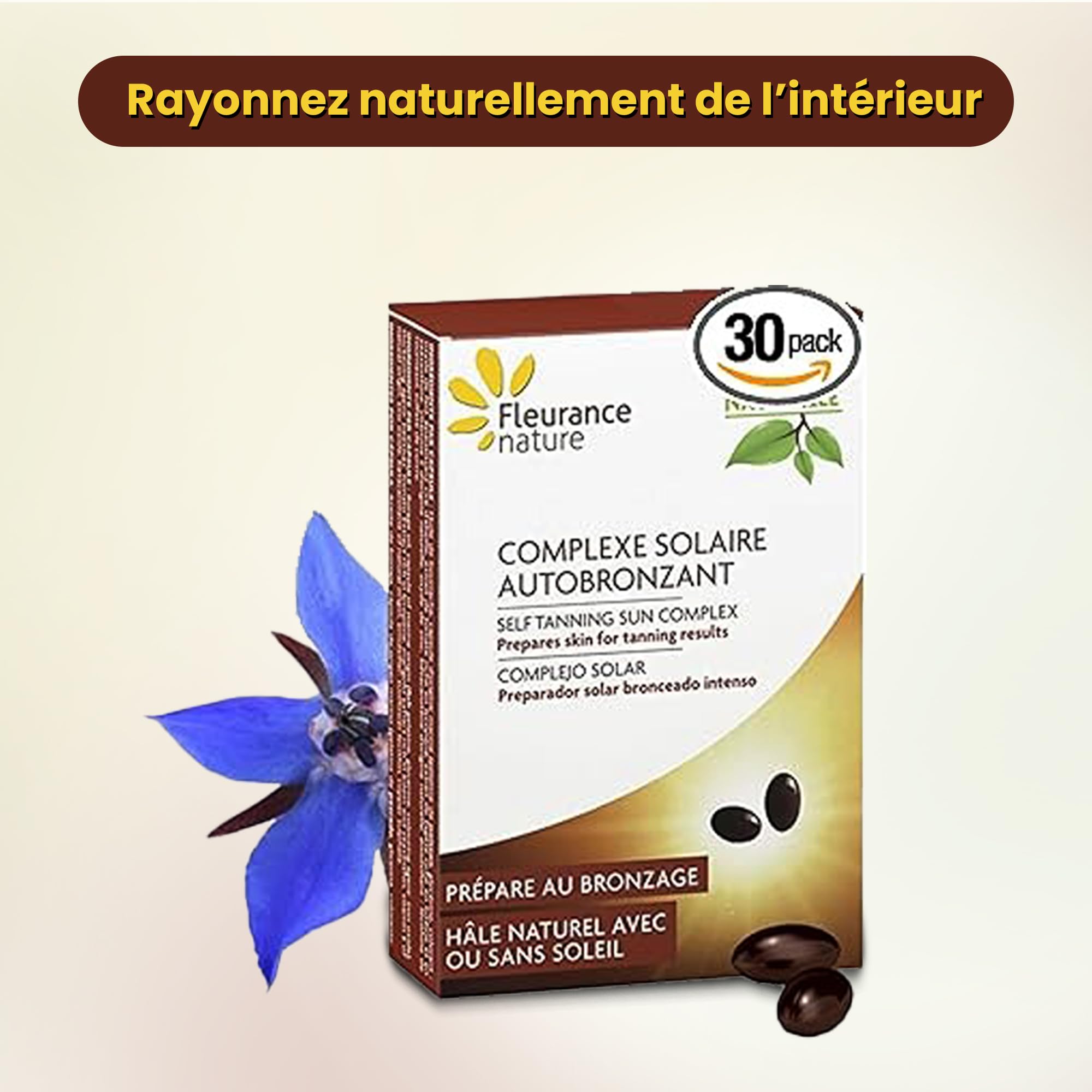 Fleurance Nature - Complexe Solaire Autobronzant Teint Hâlé Lumineux et Préparation Peau - Complément Alimentaire Antioxydant à l'Huile de Bourrache - Format 2 Mois