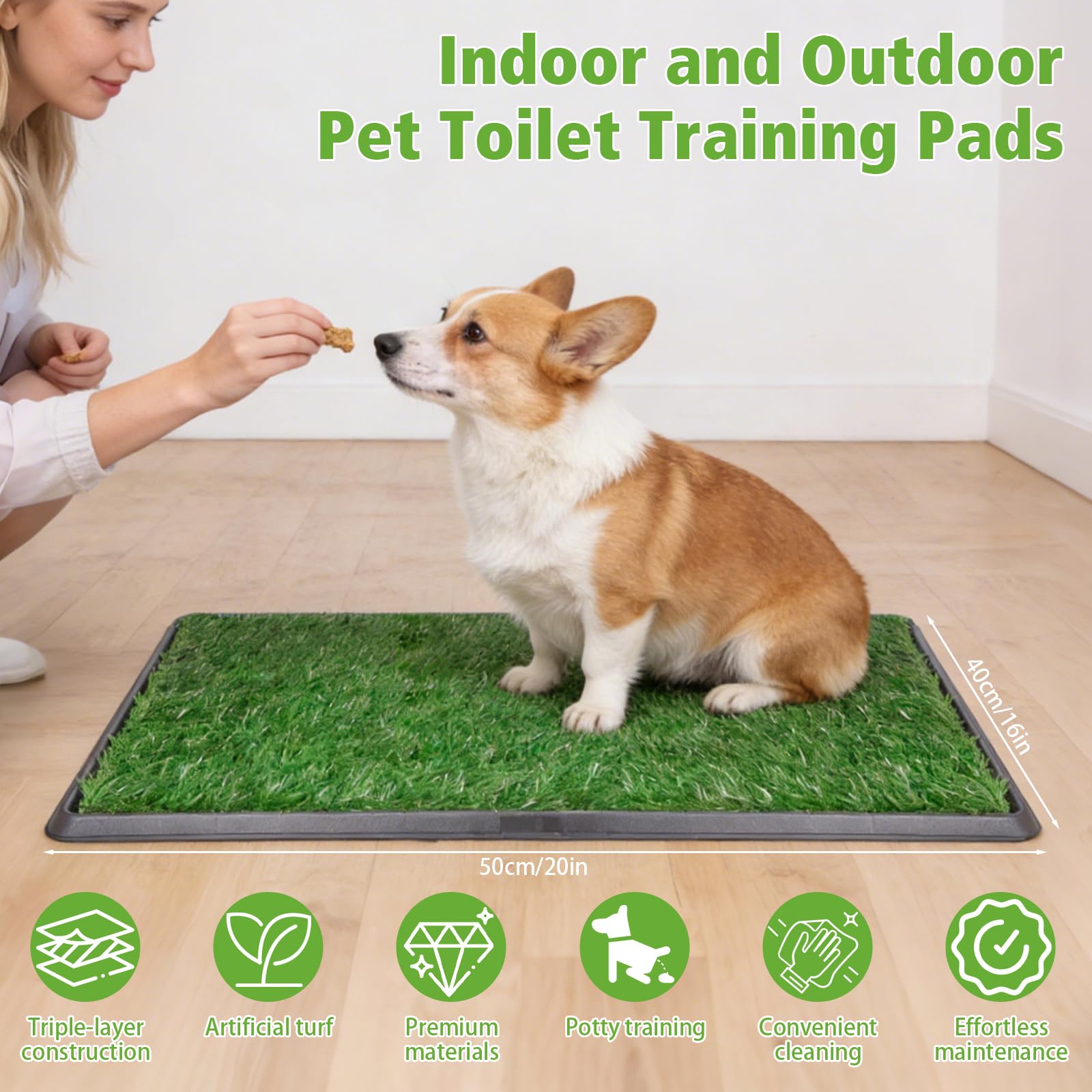 Toilettes pour chien en gazon artificiel, 40,6 x 50,8 cm, réutilisables avec plateau pour apprentissage de la propreté, tapis d'herbe pour petits chiens, utilisation en intérieur et en extérieur