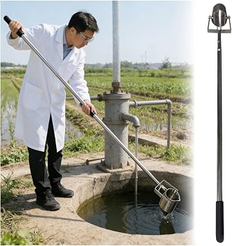 Telescopic Water Sampling Pole Sampler Rod, Stainless Steel Farm Irrigation Well Collector Dipper, Liquid Sampler Kit for Environmental Monitoring, Water Quali33.8fl oz/1000ml,123-500cm/48.0-196.8in