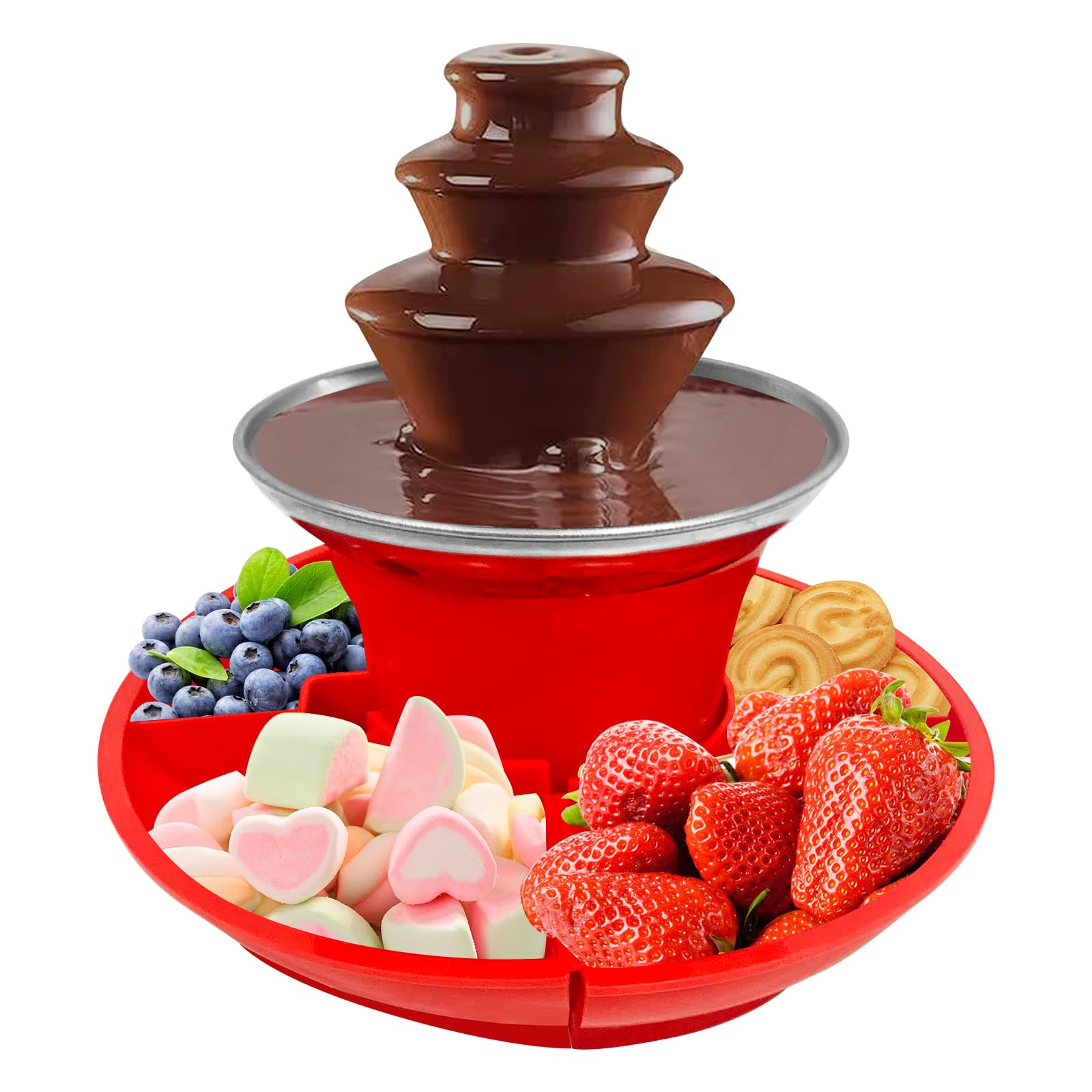 MINI Chocolate Fountain Machine Electric Chocolate Fondue Fountain Machine for Parties for Candy Butter Cheese, Red