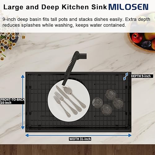 Miniatura 3 de Fregadero de cocina dorado de 32 x 18 pulgadas, fregadero de cocina con estación de trabajo de acero inoxidable, fregadero de cocina de un solo