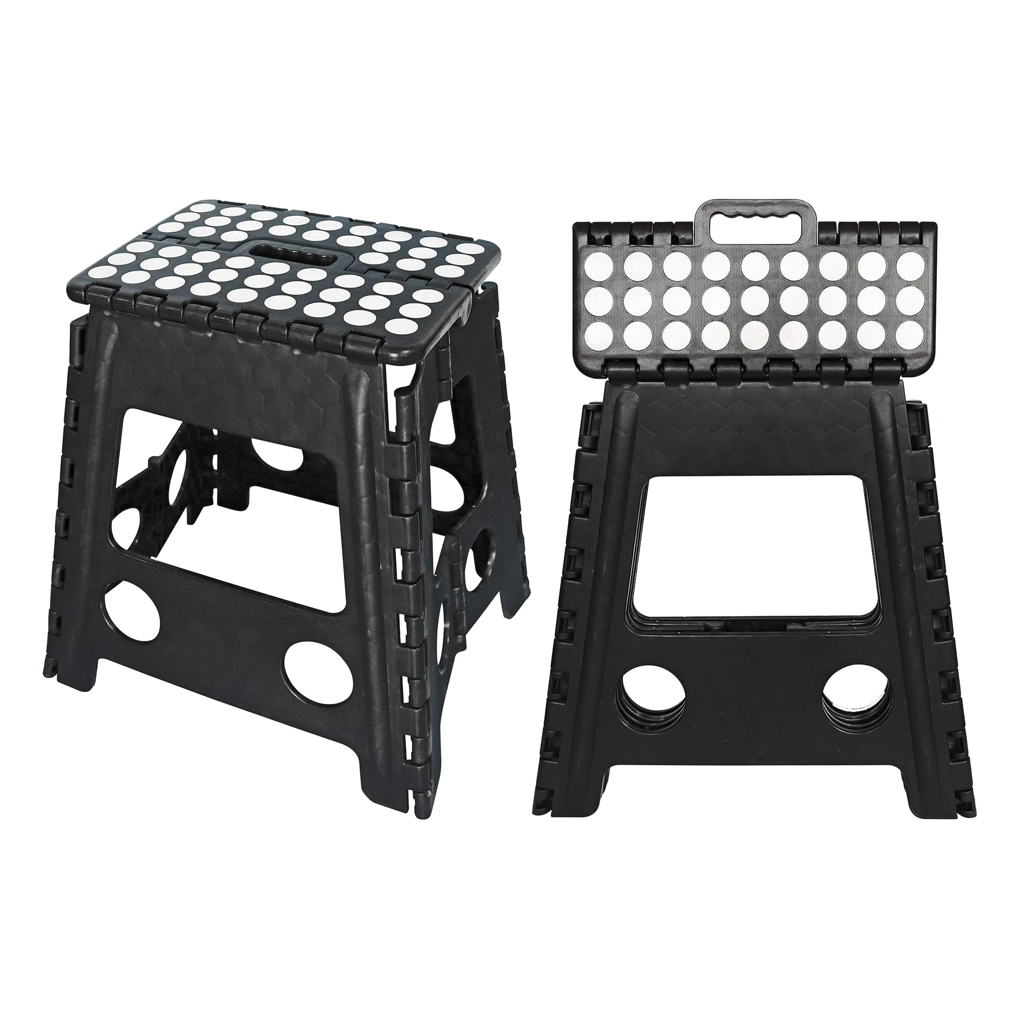 Folding Step Stool Foldable Stool for Kids & Adults, Kitchen Garden Bathroom Collapsible Stepping Stool (Large - Black)