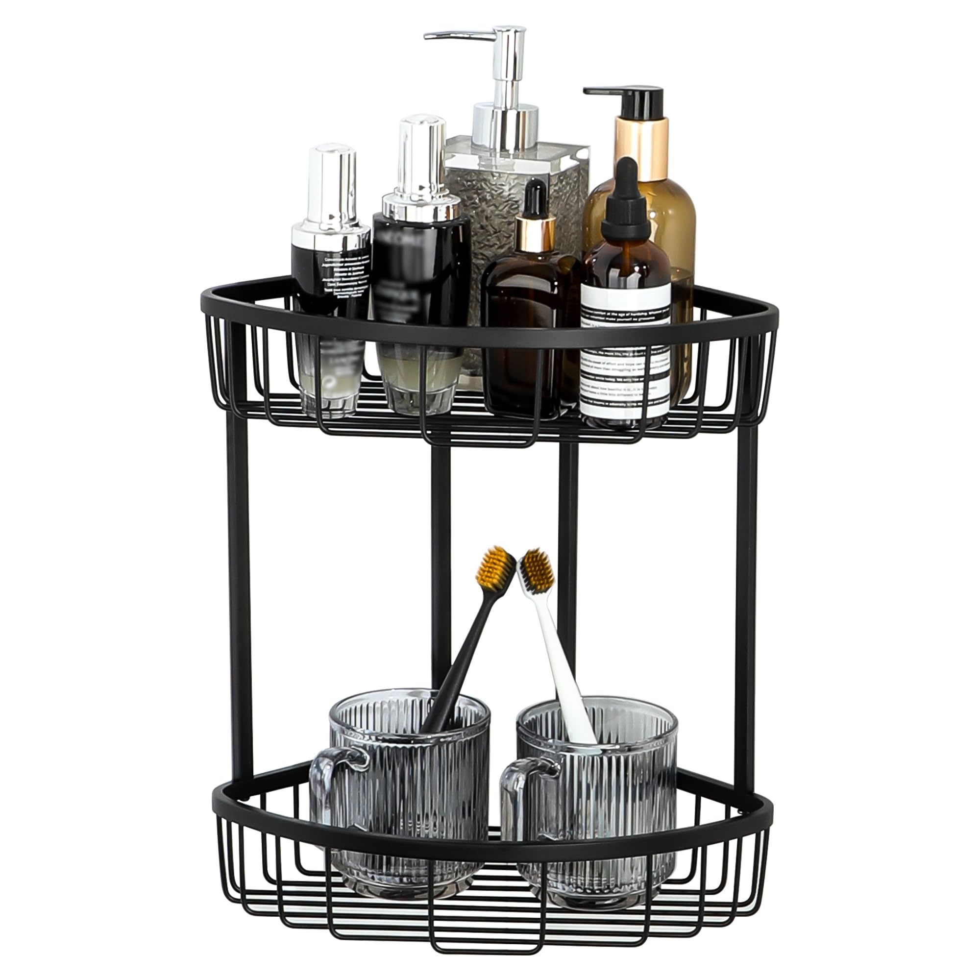 SAYAYO Estanteria Ducha, Rinconera Ducha Estanteria Baño Acero Inoxidable 2-Tier Cesta Ducha de Esquina Organizador Baño Negro Estanteria Cocina Accesorios Baño