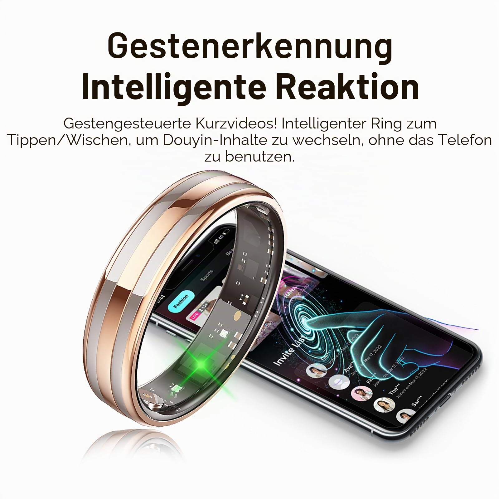 Smart Ring Damen Herren Schmal Fitnessringe Fitness Traking Ring Menstruation Herzfrequenz Pulsmesser Schlafanalyse Schrittzähler Schmuck Ring Elegant Gesundheitsring Android iOS Rosegold Silber