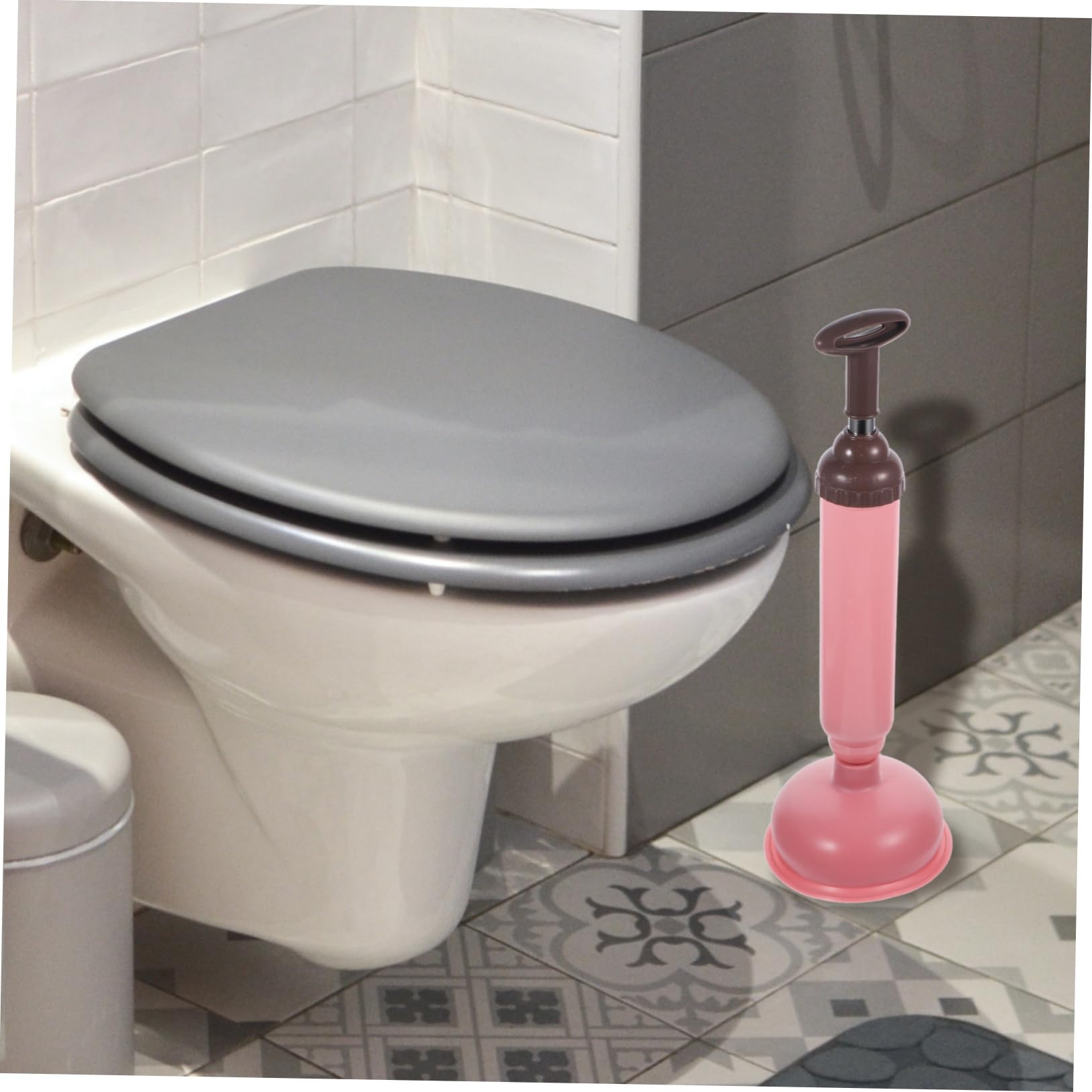 Desatascador de Inodoro Ventosa de Succión Fuerte, PVC y Acero Inoxidable, para Cocina y Hogar, Quita Obstrucciones Fácil Limpieza | Color Rosa, Fácil de Limpiar, para Hotel y Hogar, Herramienta Manual para Desatascar Obstrucciones