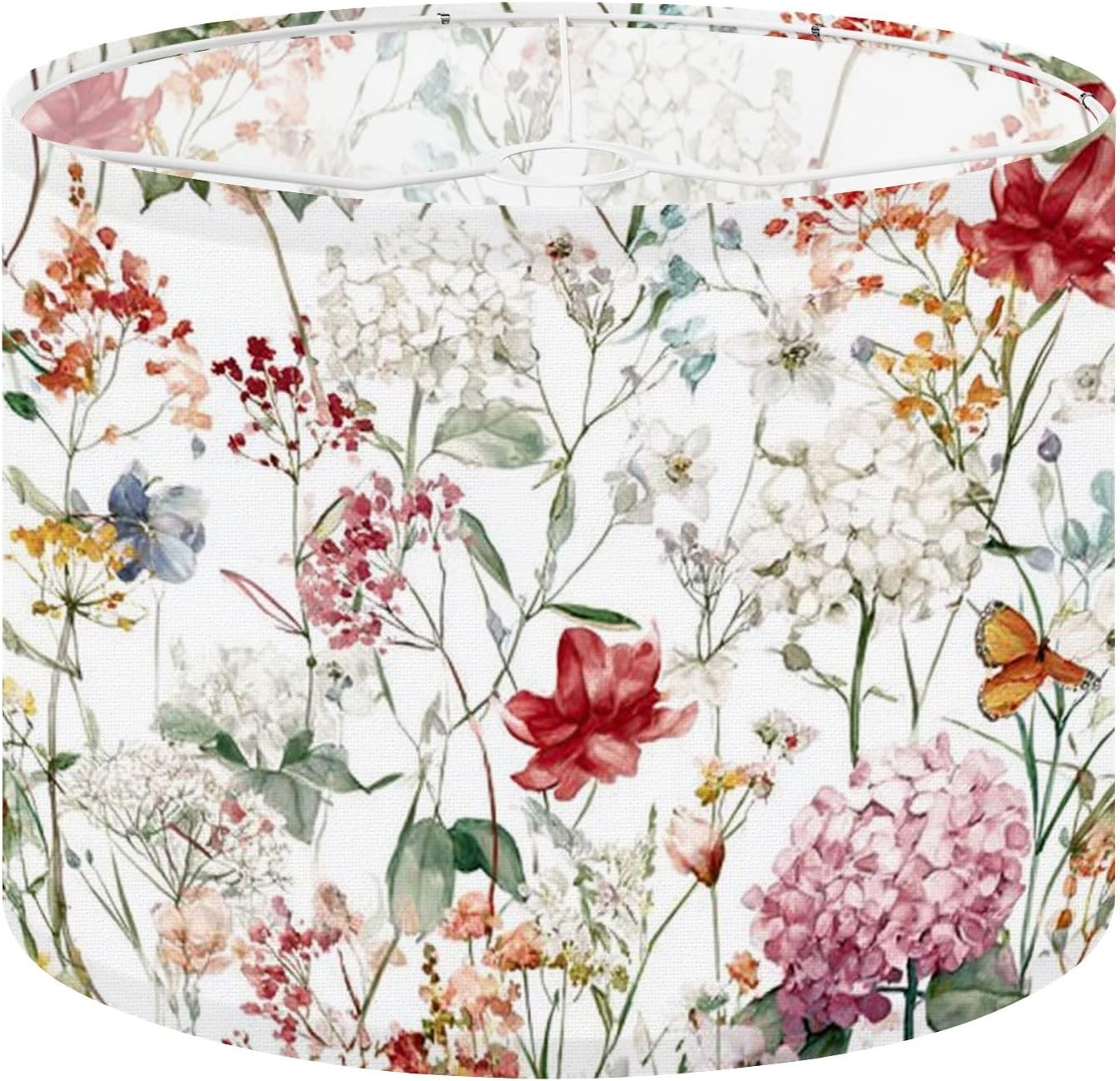 Large Drum Lamp Shades for Floor Lamps Wildflower Watercolor Seamless Garden Flowers Floral Boho Watercolor Easy Assembly Required Fabric Lamp Shades for Bedroom Study Dorm Decor 13x13x10in