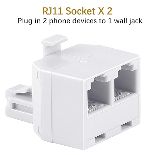 Miniatura 8 de Uvital Adaptador de pared dúplex RJ11, divisor de línea de teléfono duplex, enchufe de pared de 1 a 2, adaptador de convertidor modular para oficina