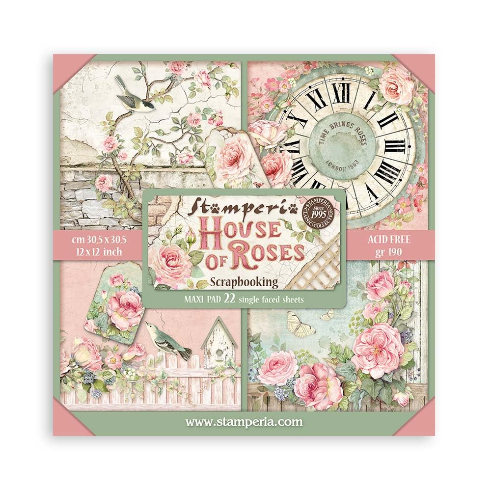 Stamperia 12""x12"" Single-Sided Paper Pad 22pcs - House of Roses
