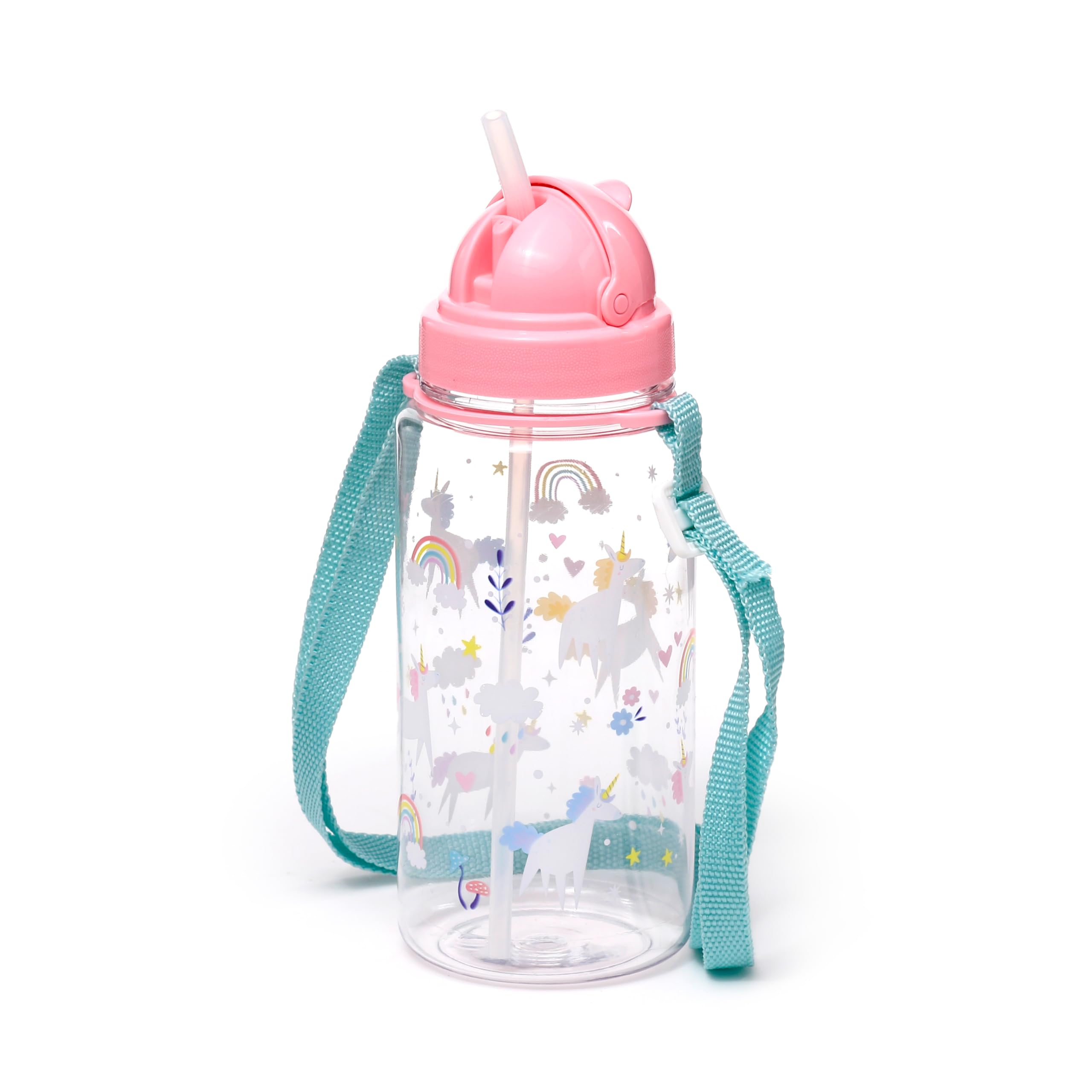 Puckator 450ml Children's Shatterproof Water Bottle Unicorn Magic - Reusable Insulated Active Water Bottle Flask For Girls And Boys With A Carry Handle & Straw - Bpa Free - For School Nursery