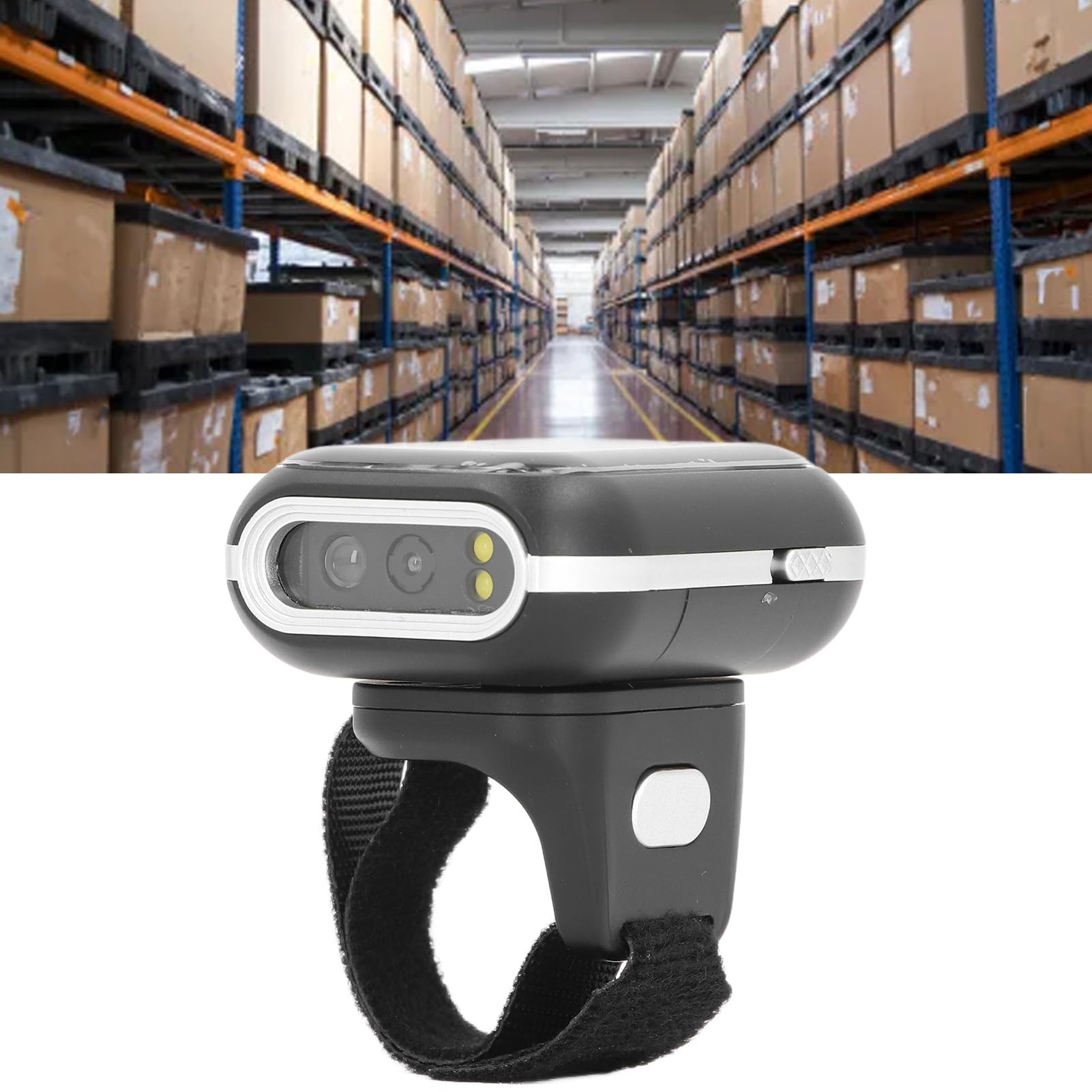 Wakects Escáner de Código de Barras de Anillo ABS Bluetooth Lector de Código de Barras 2D 500 MAh 120000 Almacenamiento Alcance de 15 M para Almacén Farmacia Minorista Logística Escaneo Portátil con