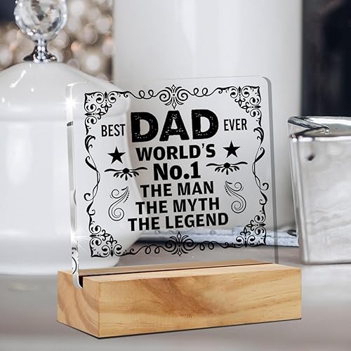 Miniatura 5 de Placa de acrílico para escritorio con soporte de madera, regalo para papá, de hijo, hija a padre, con texto en inglés "Best Dad Ever", regalo de