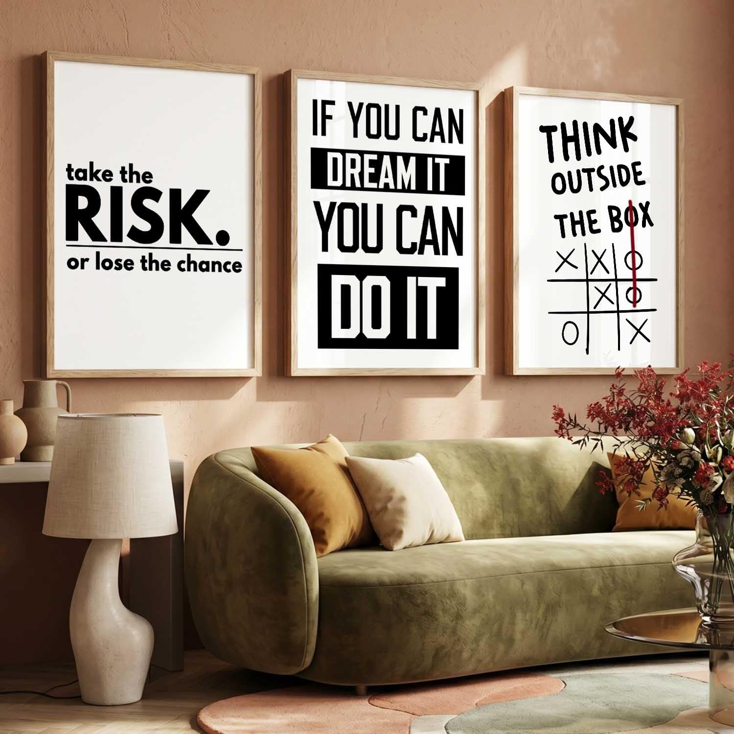 Motivational Wall Art Set - 3 Framed Posters -10
