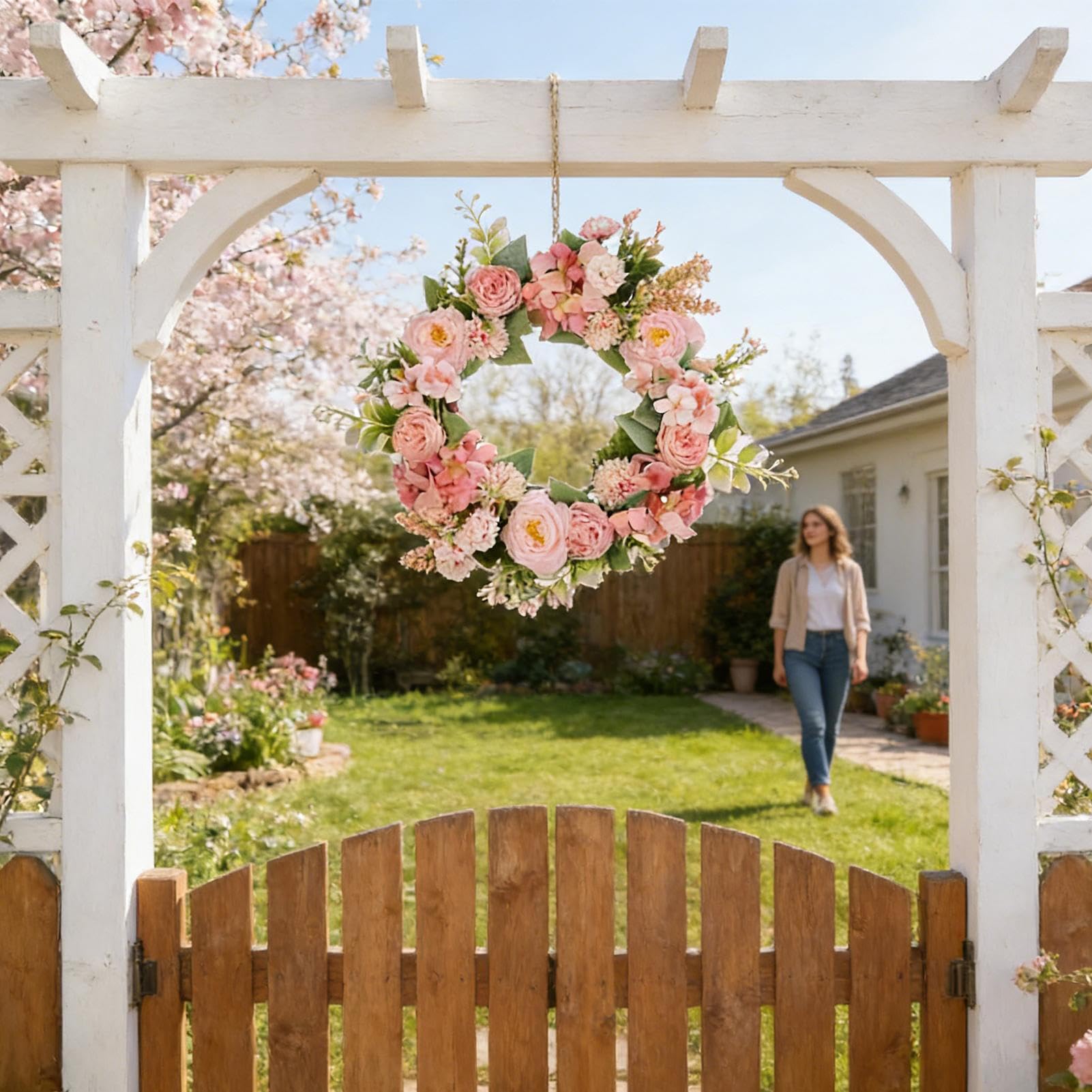 Corona di Fiori Primaverile Decorazione Artificiale con LED