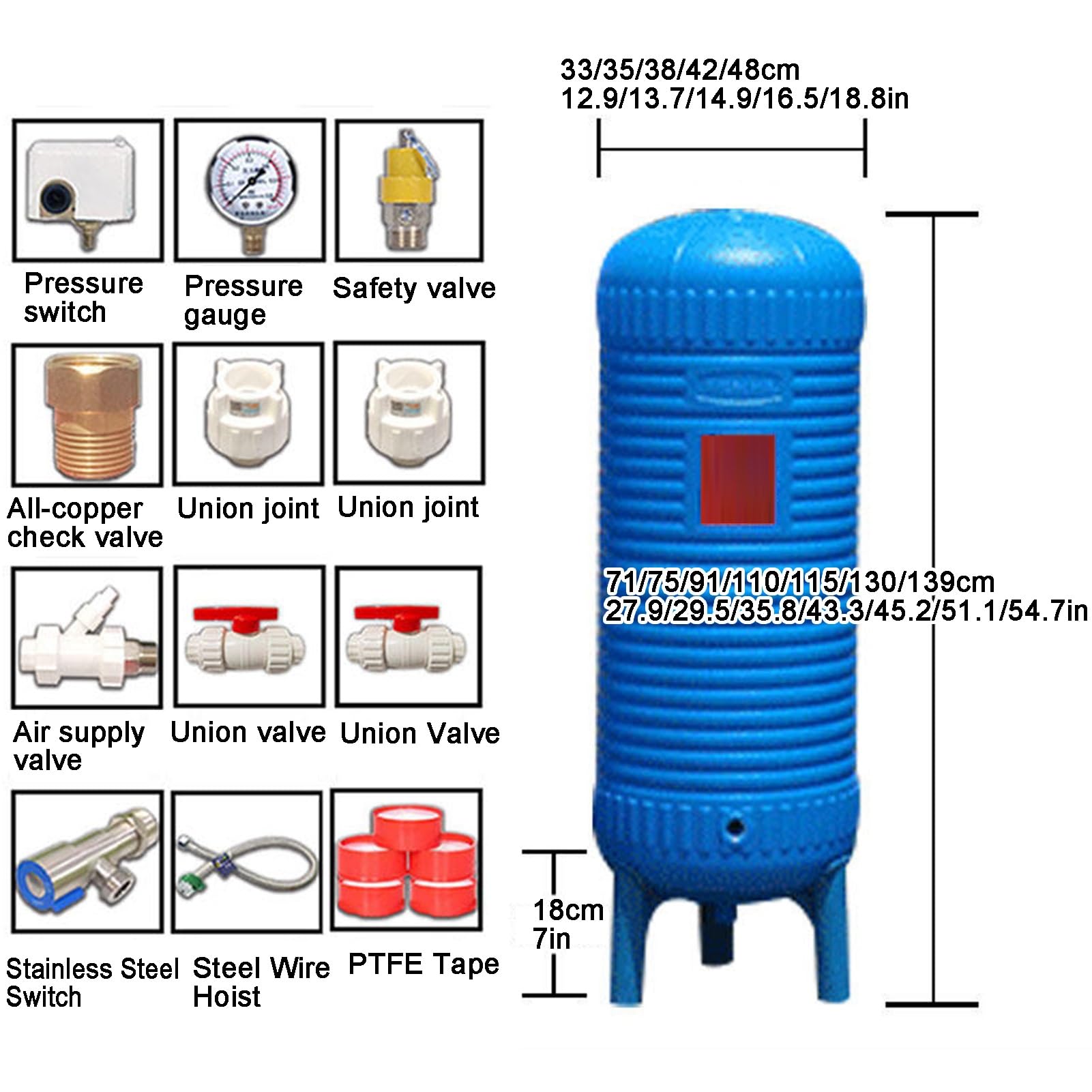 Educación Física Bueno Presión Tanque, Casa Presurizado Agua Sisteme, Agua Refuerzo Riego Presurizado Agua Almacenamiento con Kit De Montaje(50L-33x71cm)
