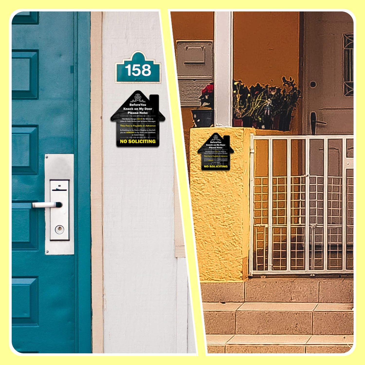 FTONENI No Soliciting Sign for House, Funny Dark Humor No Soliciting Sign for Front Door, No Soliciting Signs for Home, 5.7"" x 6"" Acrylic Self-Adhesive No Soliciting Sign - PZC021, Standard, Black - Image 4