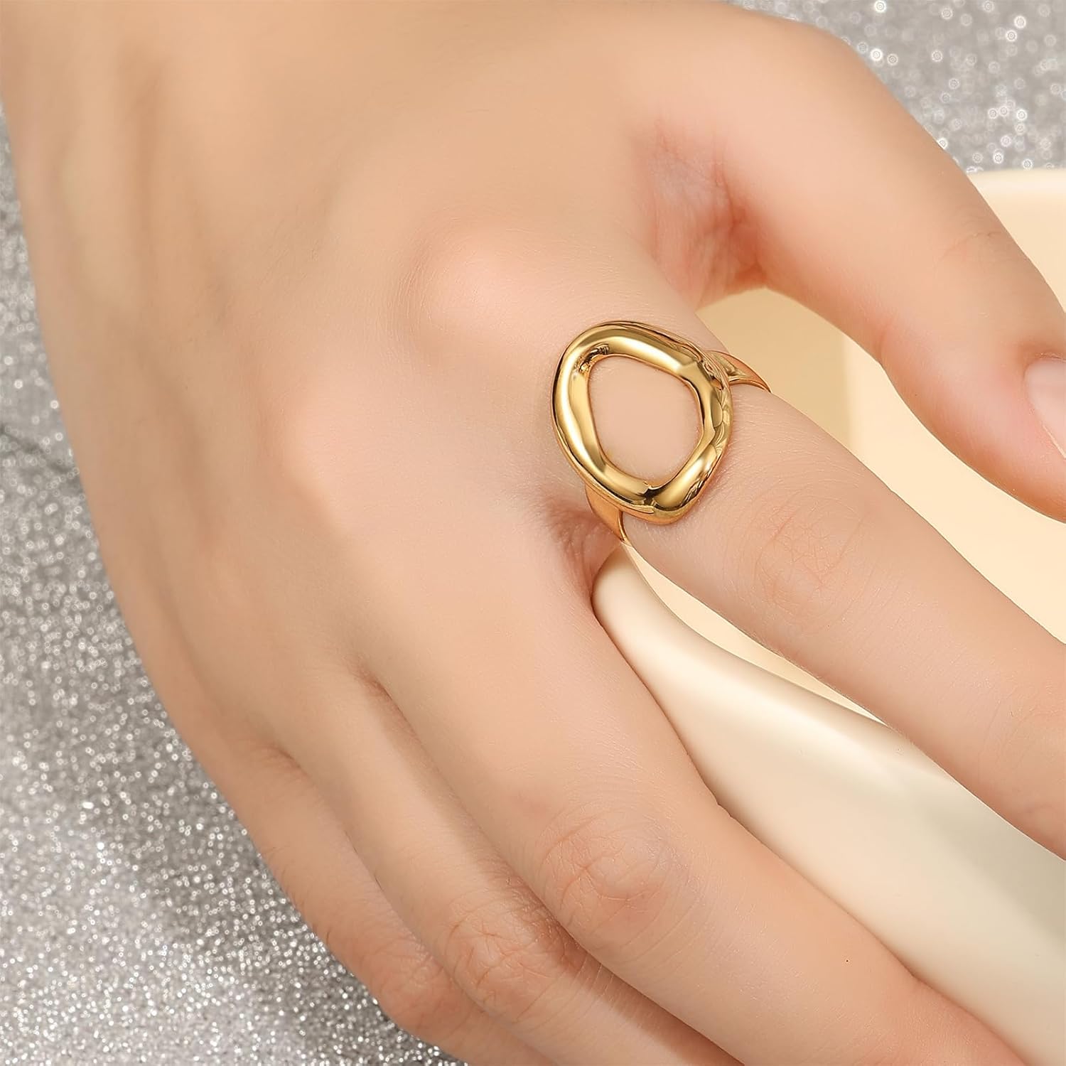 Dr's gift Chunky Gold Rings for Women Stainless Steel Stackable Statement Jewelry 14K Gold Plated Geometric Ring Minimalist Jewelry Gift - Image 2