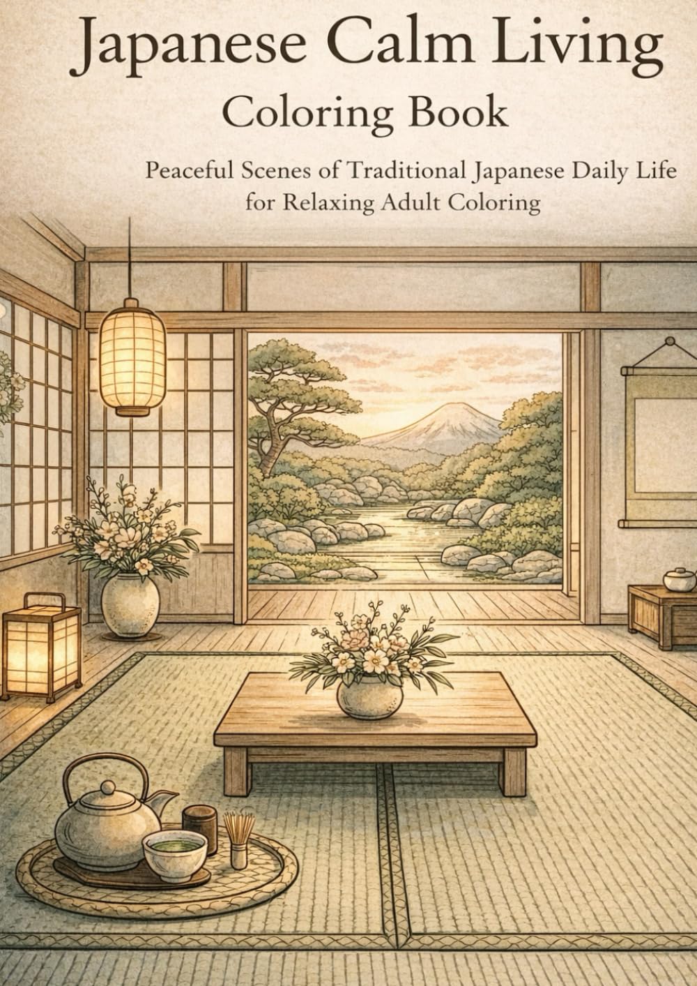 Japanese Calm Living Coloring Book: Peaceful Scenes of Traditional Japanese Daily Life for Relaxing Adult Coloring