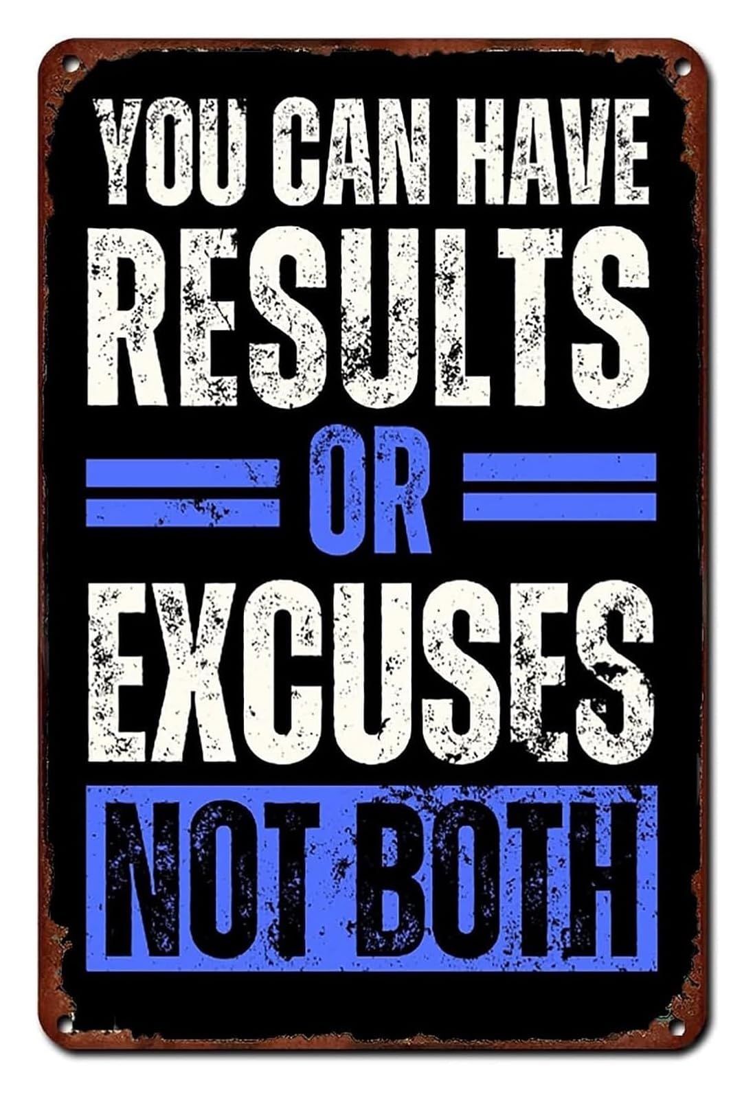 IDGTTLDF Workout Motivation Metal Sign Vintage Fitness Quote Results Or Excuses for Gym Home Office Wall Decor Man Cave 8 X 12 inch