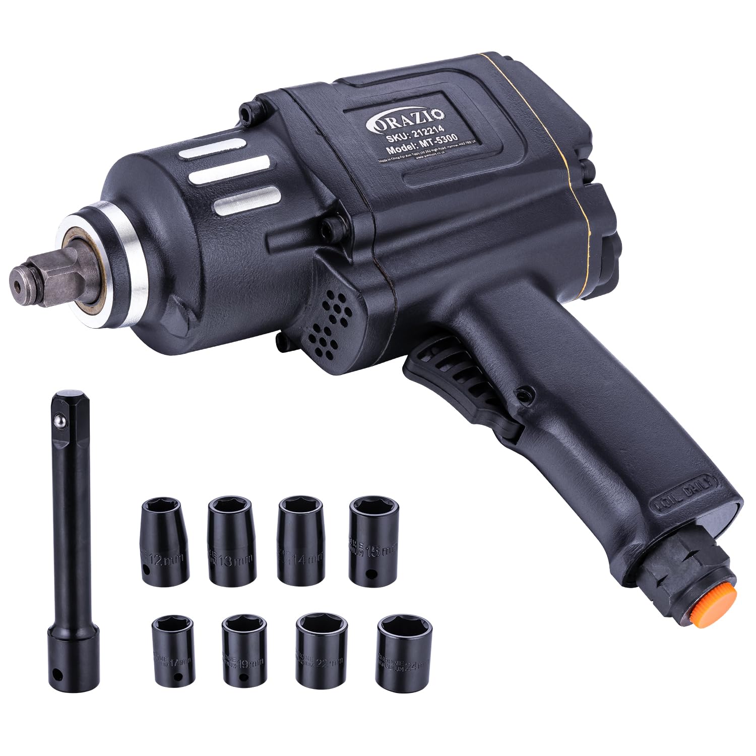 ORAZIO 1/2" Air Impact Wrench 1200NM, Twin Hammer, 8 Sockets 12-24mm - Image 2