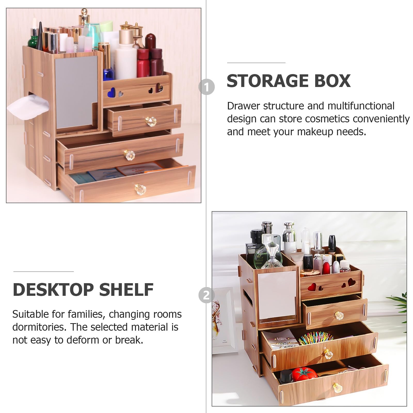 Boîte à Cosmétiques de Bureau en Bois, Organisateur à Tiroirs