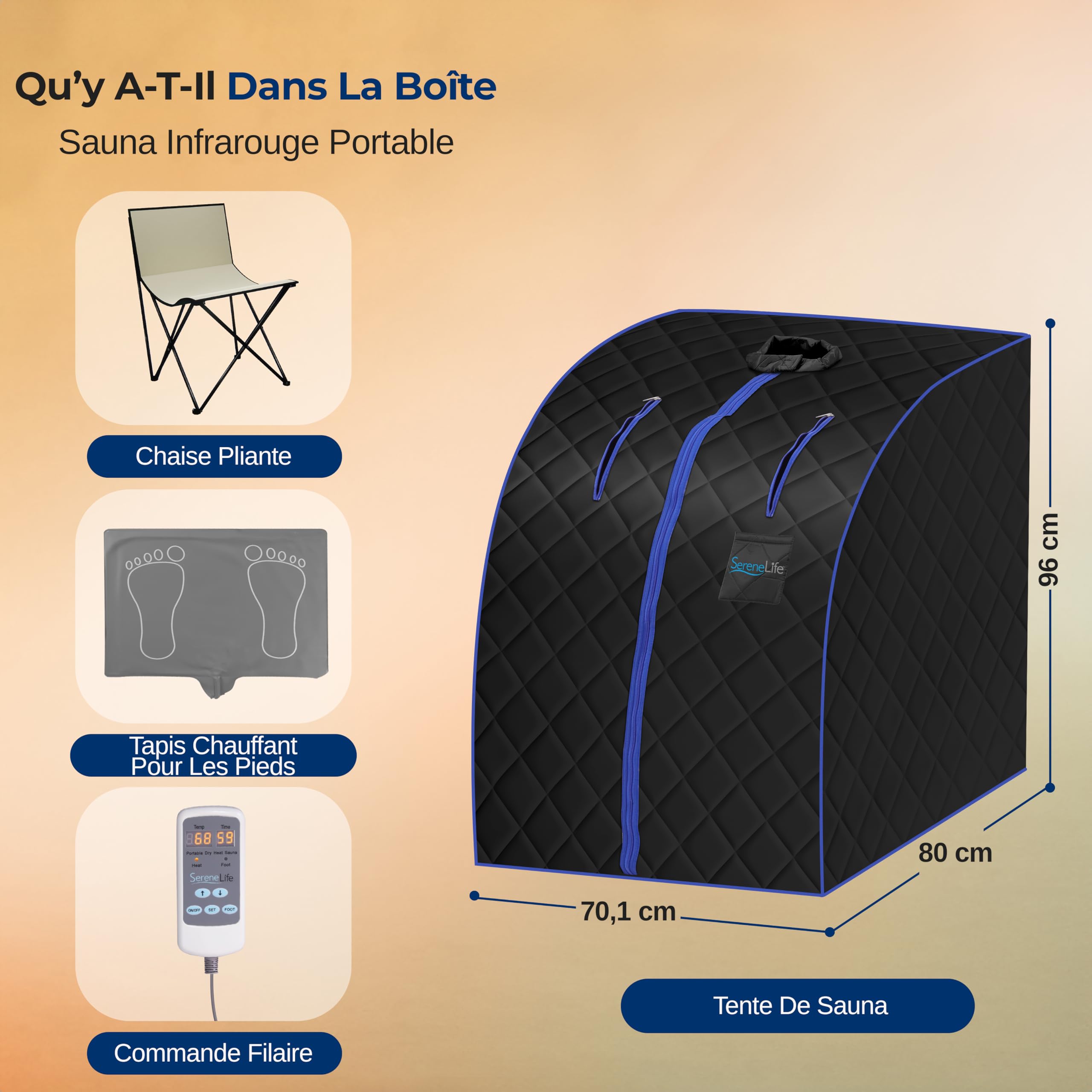 SereneLife Sauna, Sauna Portable/Infrarouge, Vapeur, Spa Maison, Perdre du Poids, Détox, Tente Chauffante Mobile, Pliable Cabine avec Coussin Chauffant pour Les Pieds et Chaise Pliante