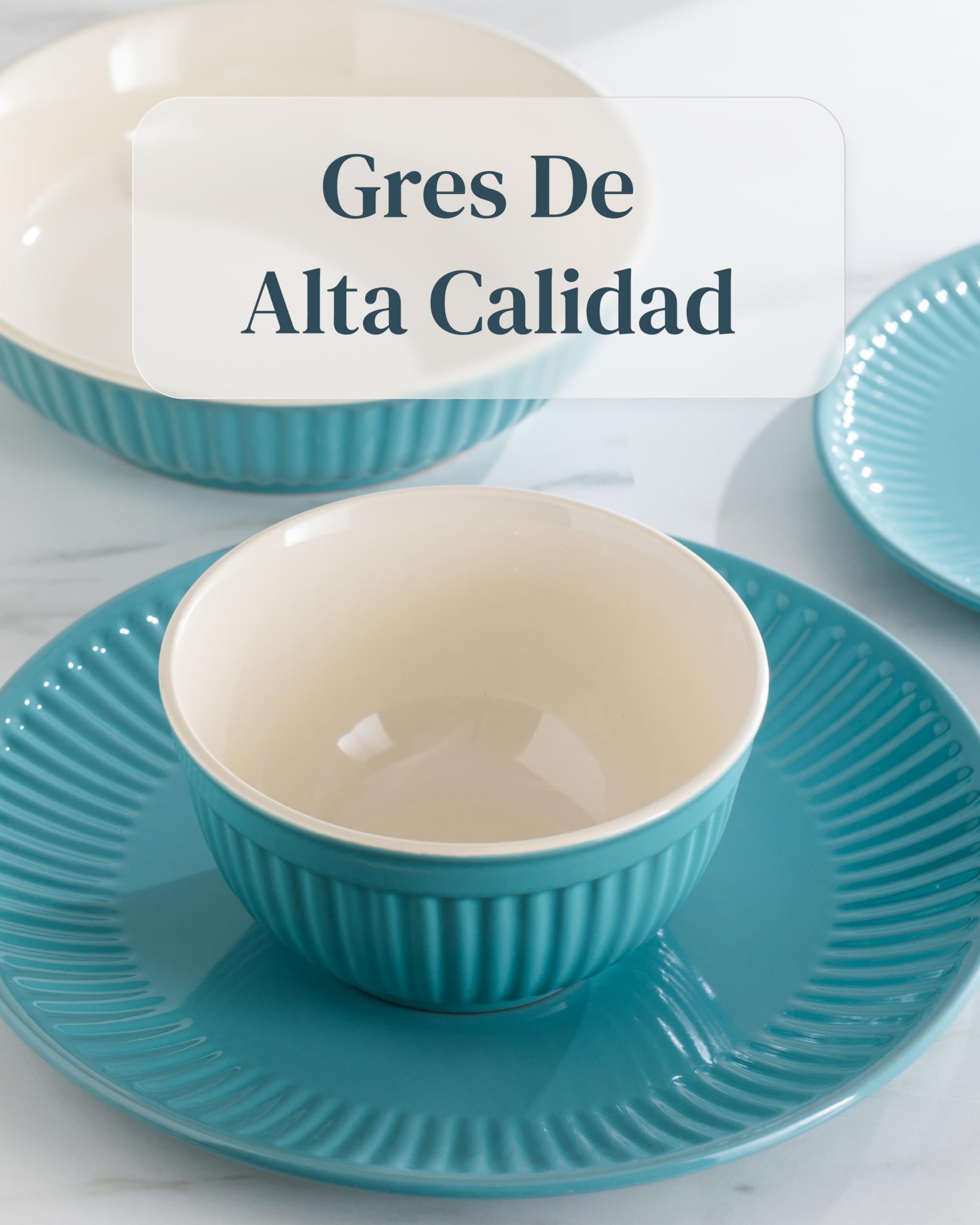 Elegante juego de vajilla de 36 piezas, serie Hygge, juego de cuencos y platos, vajilla de cerámica para 12 personas, apta para lavavajillas y microondas, color verde