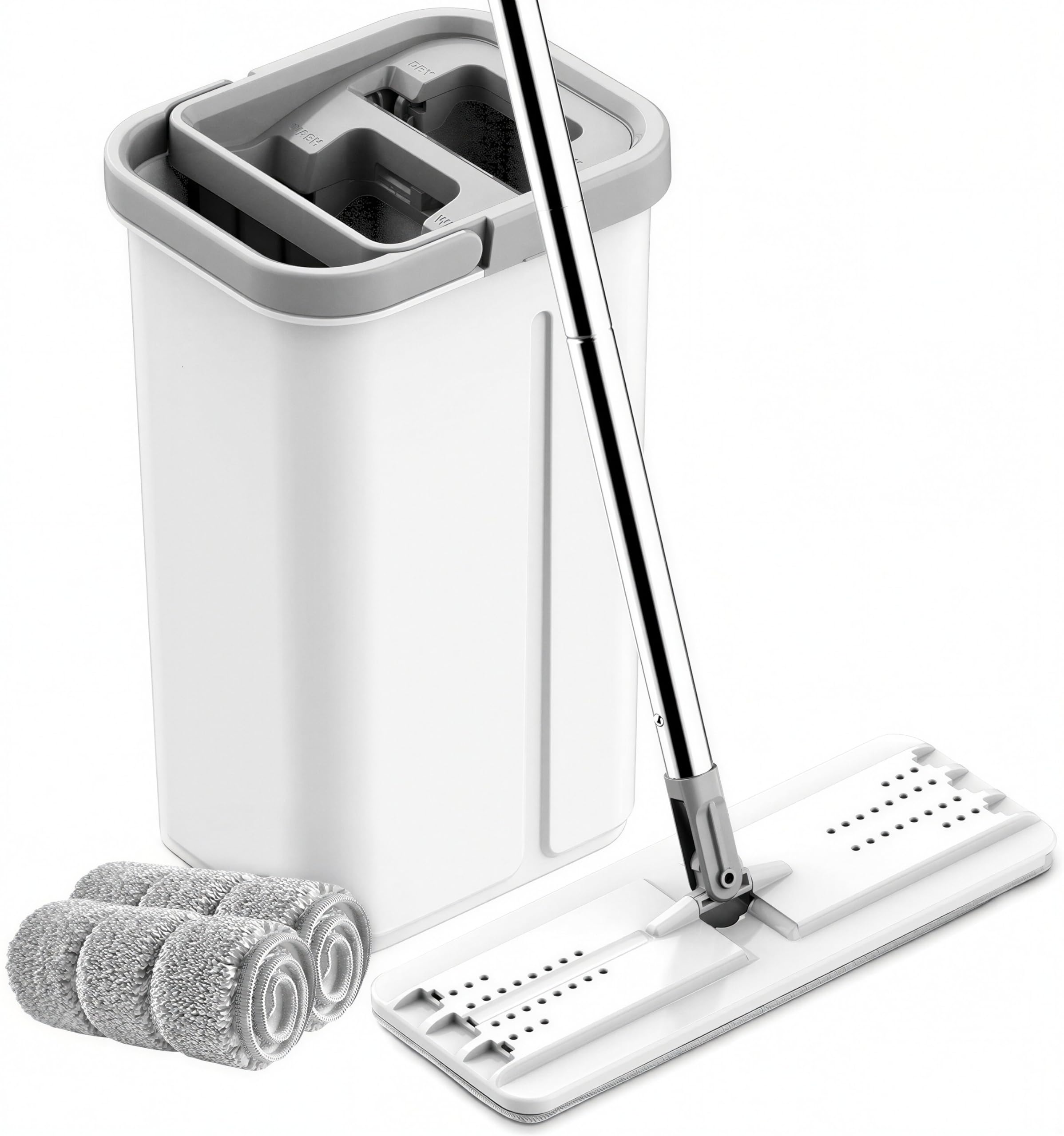Self-Cleaning Mop and Bucket Set with Dual Chamber System, 360° Rotating Flat Mop with Stainless Steel Handle & Reusable Microfiber Pads, Hands-Free Wash & Dry Floor Cleaning for Home & Kitchen-image-26