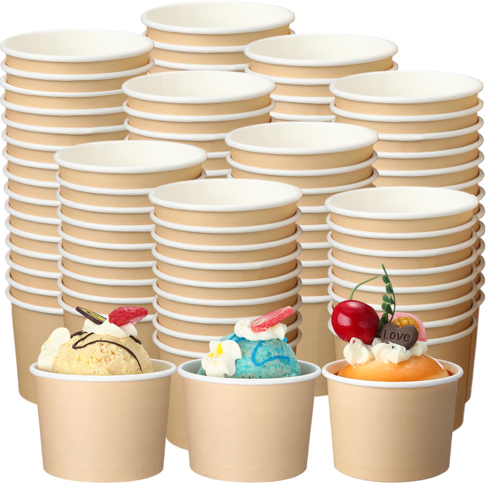 Honeydak Paquete de 200 vasos de helado de papel kraft para fiestas, vasos pequeños de helado, vasos de papel desechables para postres, aperitivos, yogur, suministros para bodas, fiestas de cumpleaños