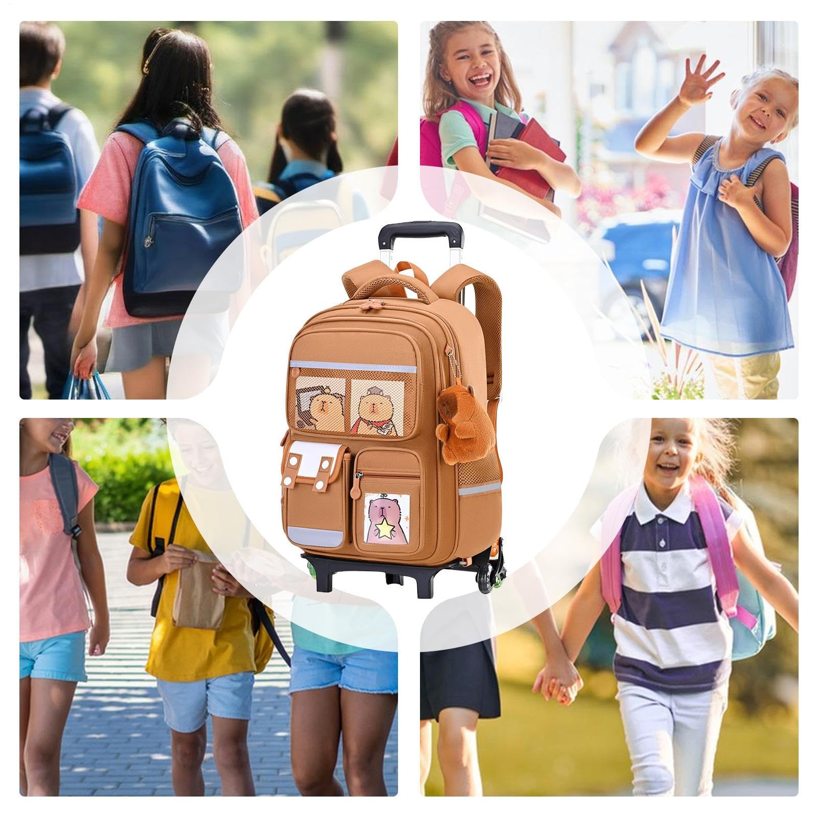 Mochila con Ruedas Bolsa de Gran Capacidad con Asa Retráctil y Altura | Estampado de Capibara en Mochila con Ruedas para Viajes, Escuela, Trabajo, Avión, Negocios, Niños, Niñas,