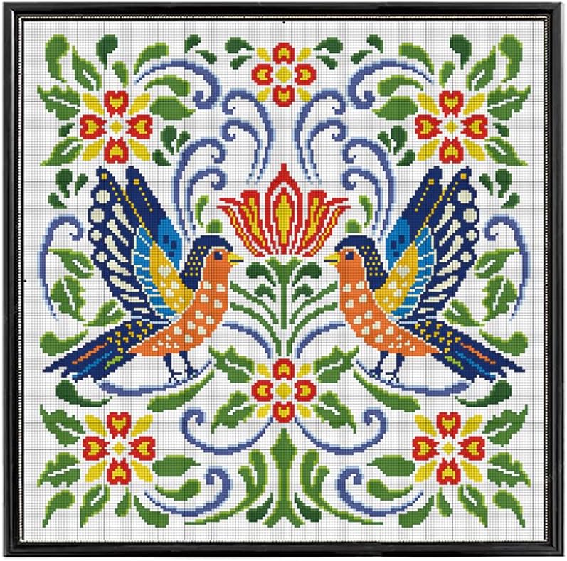 FREEBLOSS 11CT Vector Flowers Stamped Cross Stitch Kits Complete Embroidery Kits with Instruction Cross Stitch Wall Hanging Kit for Needlepoint Adults Wall Art Decoration 18x18in/45x45cm