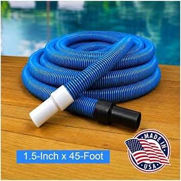 JED Pool Tools Super Loop Pool Vacuum Hose, 1.5-Inch x 45-Foot, Flexible UV-Resistant Swimming Pool Cleaning Hose with Cuff, Made in USA