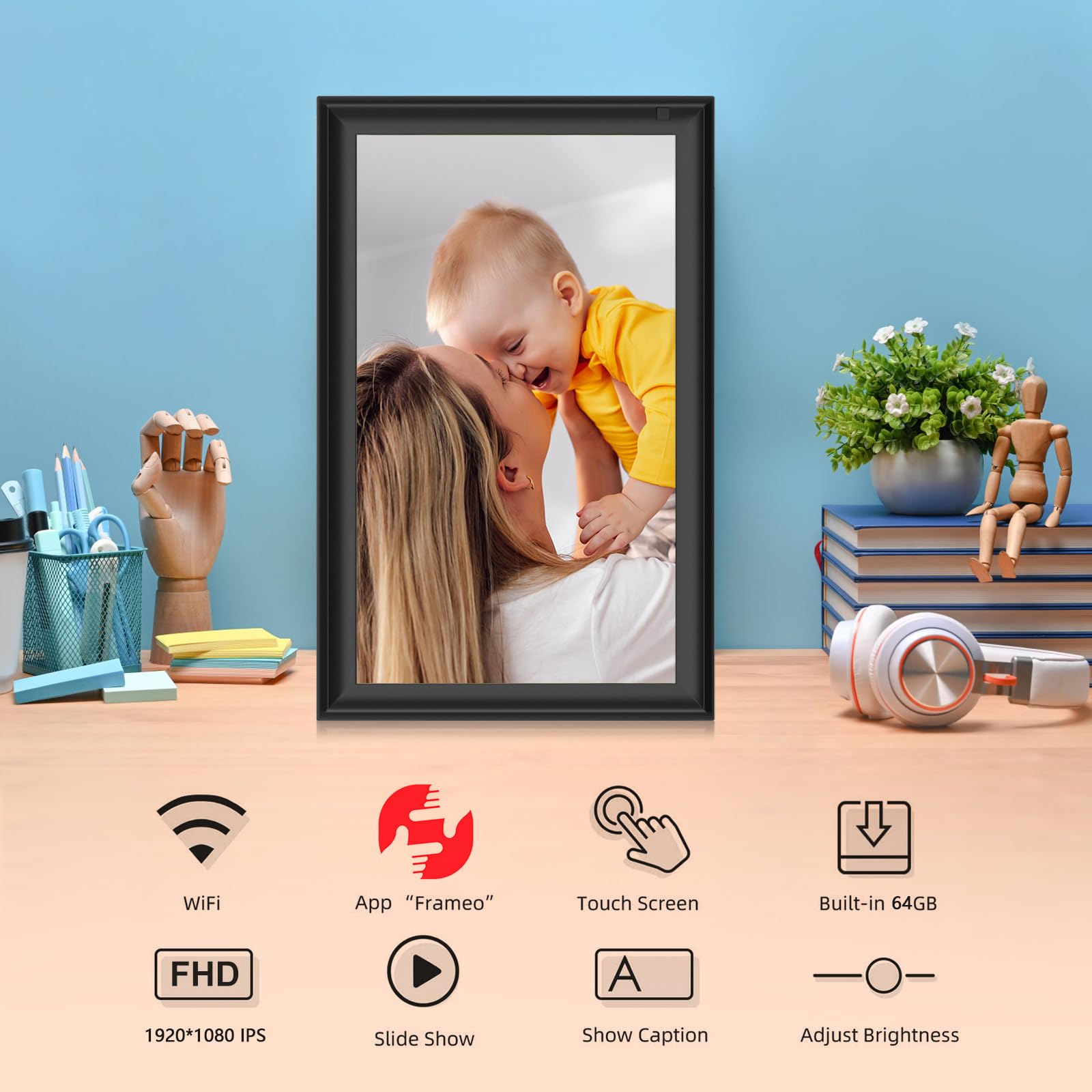 64GB 15.6 Inch Frameo Digital Photo Frame WiFi -1920 * 1080 FHD Digital Picture Frame, IPS Touch Screen Electronic Frames With Auto-Rotate, Slideshow, Wall-Mounted, Share Photos Videos Instantly - View #8