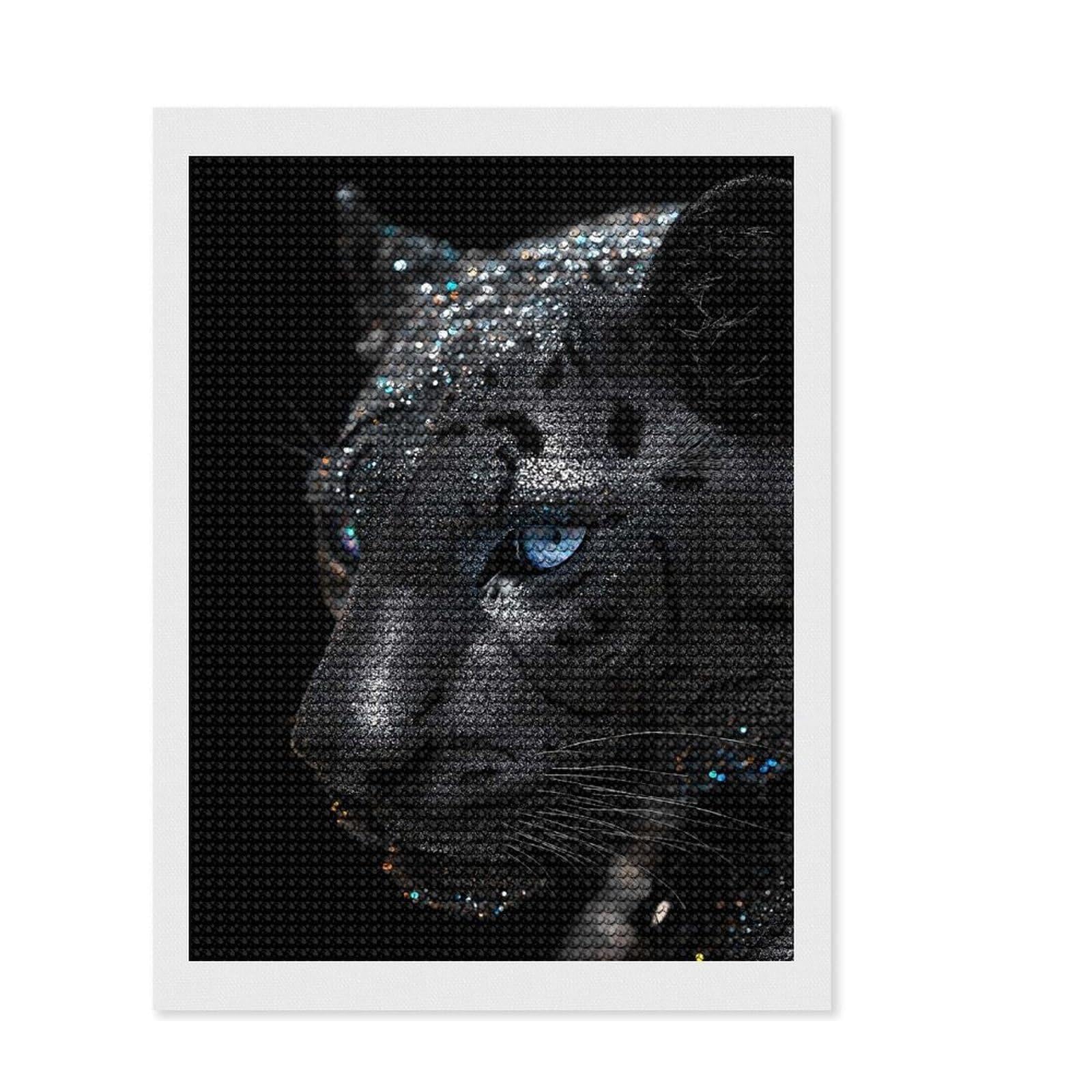Junmoney Black Panther with Glitter Diamond Painting Set 12"x16", Enjoyable At-Home Hobby, with Tool Kit, Modern Decor, Christmas Gift, Easy to Enjoy