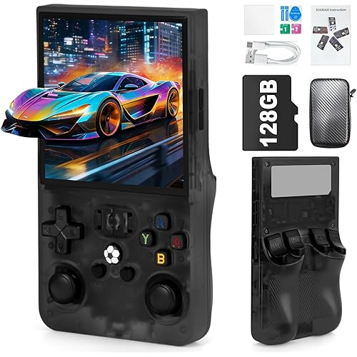 R36MAX Handheld Game Console - 4.0-Inch Screen, Support 22000+Classic Games,128G TF Card,Portable Console with Open Source System,4000mAh Battery,Birthday Gift for Adult or Partner - Black