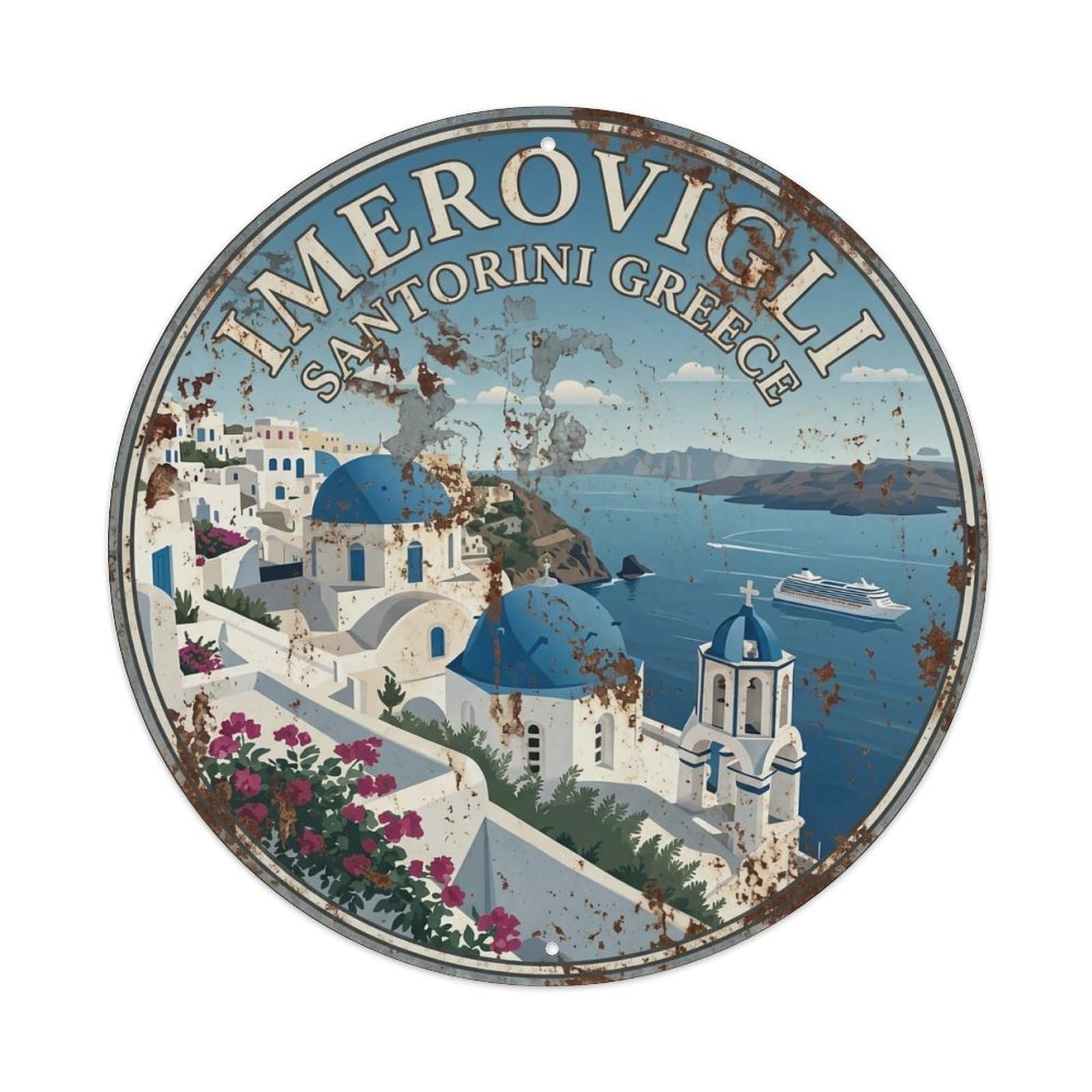 Vintage Travel Imerovigli Santorini Rock 1 Metal Tin Sign