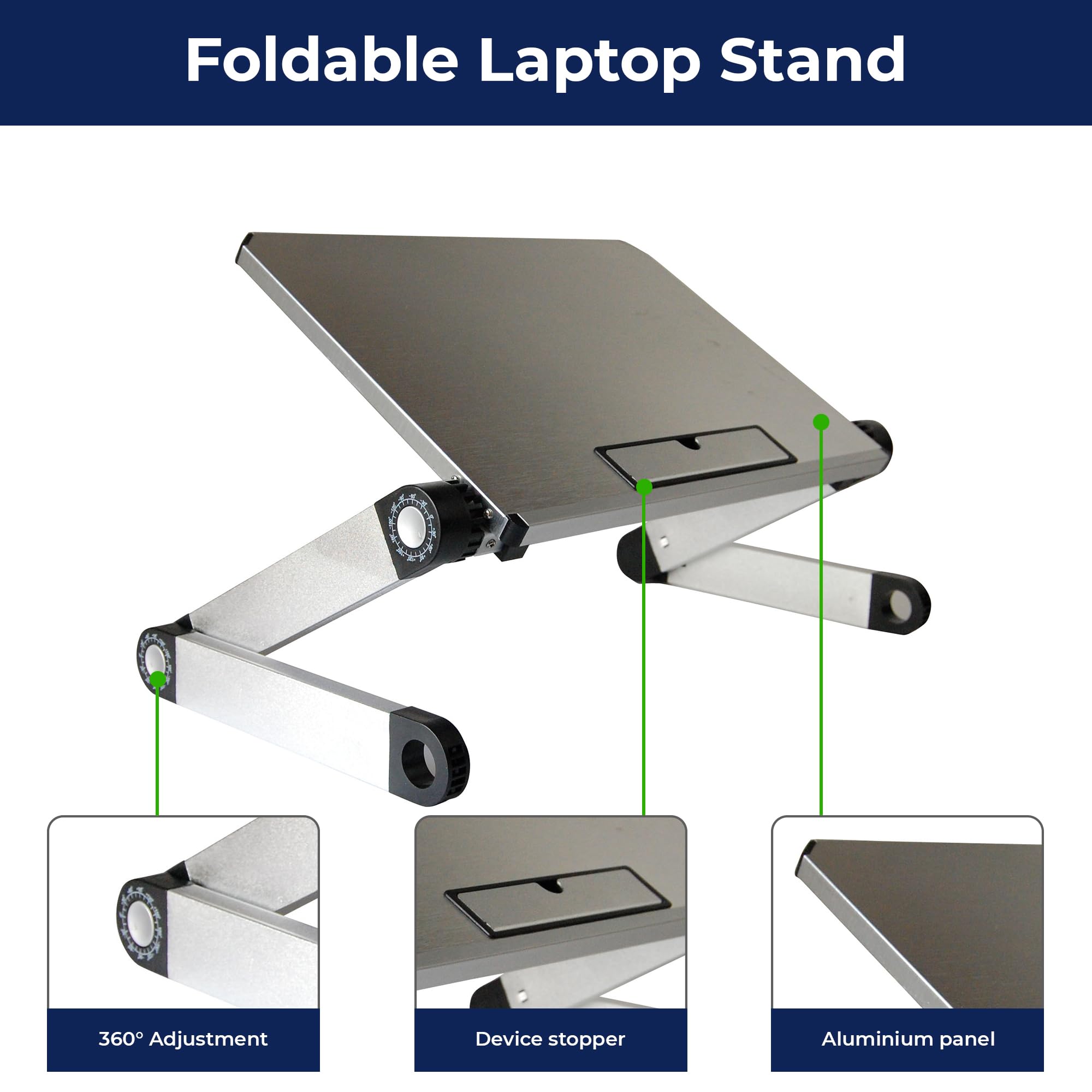 Uncaged Ergonomics WorkEZ LIGHT Super Lightweight Folding Laptop Stand Lap Desk for Bed Couch ergonomic adjustable height angle tilt aluminum cooling cooler small foldable desktop riser tray silver - Image 3