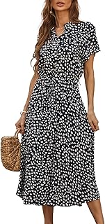 Women's Summer Polka Dot Print Shirt Dress Vintage Short Sleeve Button Down Midi Dress - Buy now