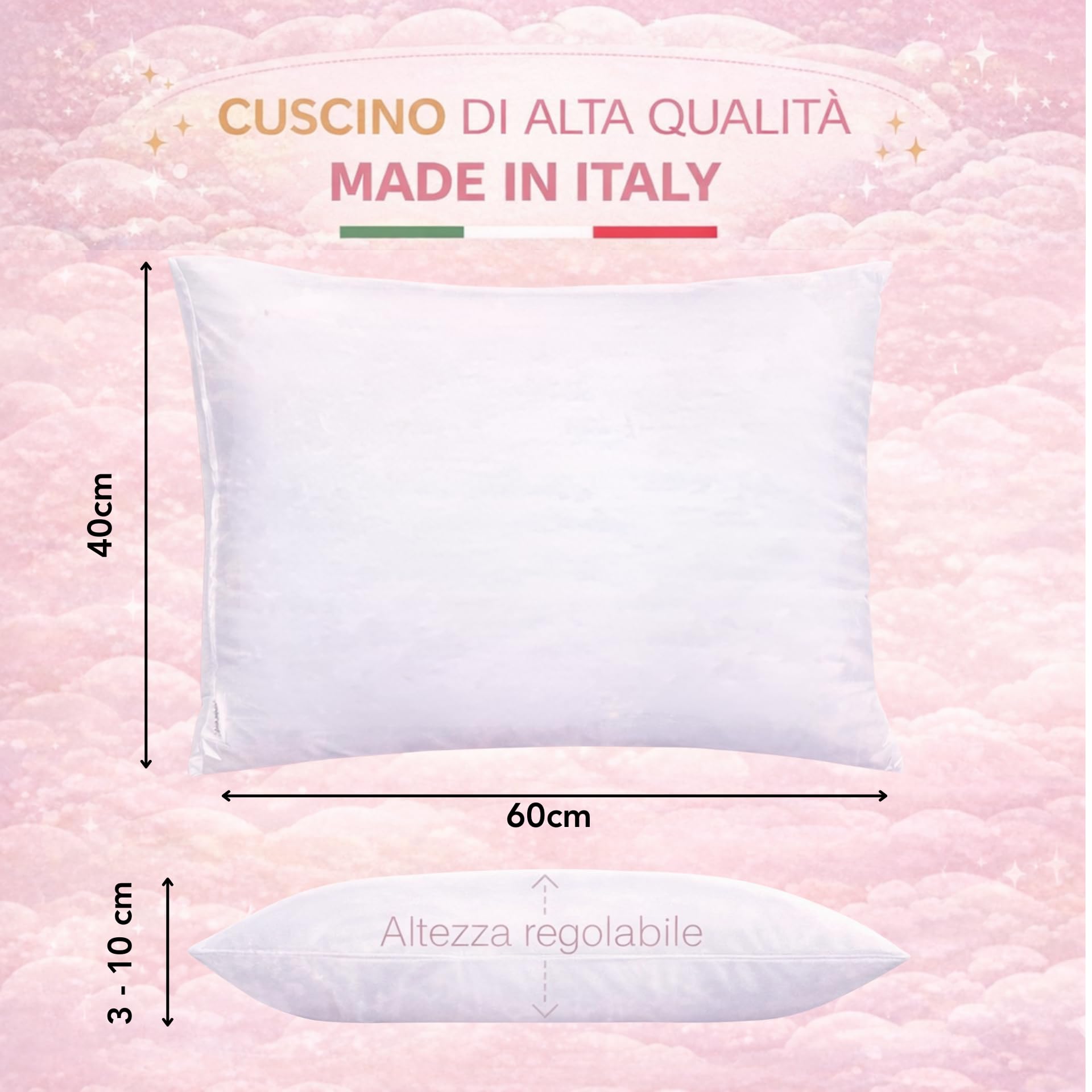 The Double Twenty Cuscino Lettino Bambino 40x60 Regolabile, Morbido e Traspirante, Anallergico e Antiacaro, Federa in Cotone Percalle Certificato OEKO-TEX, Lavabile, 2-6 Anni, Made in Italy