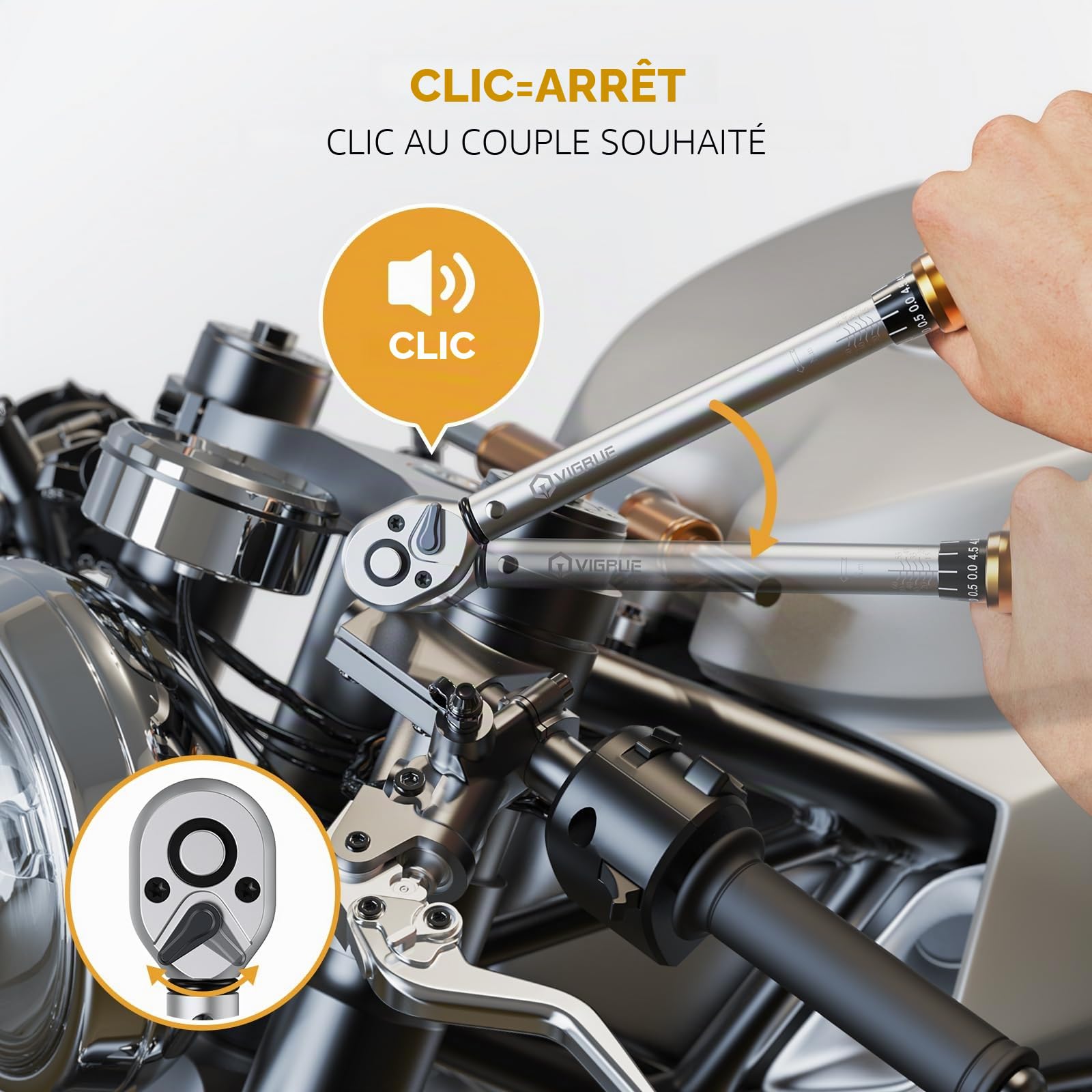 VIGRUE Clé dynamométrique pour vélo, 3/8", 10-60 Nm, précision d'erreur ±3% avec tige d'extension, joint universel, douille de bougie d'allumage, embouts pour vélo, moto et voiture