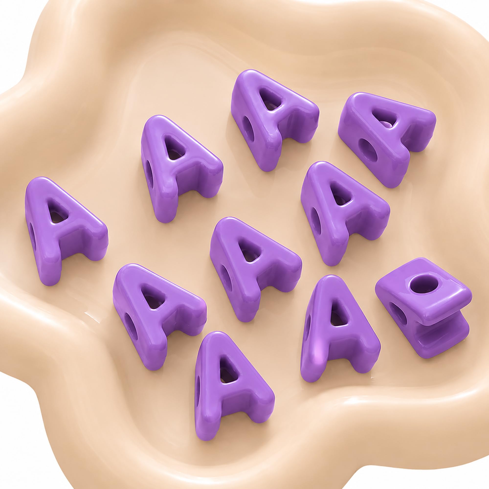Letter Beads, 10pcs Alphabet Beads, Large Acrylic Letter Beads with 6mm Holes for Bracelet Making, Jewellery, Keyrings and Craft Projects (Purple, Letter A)