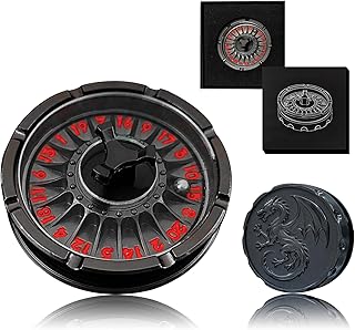 D20 Roulette Würfel Spinner für DND Würfel Set, 7-in-1 Drache Metallic D&D Würfel mit Geschenketui für Dungeons and Dragon Spiel, RPG Rollenspiel Tischspiel Geschenke (Schwarz-Rot)