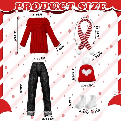 Miniatura 3 de Geyoga 5 piezas de ropa de muñeca de Navidad de 11.5 pulgadas, accesorios de muñeca para niña, conjunto de ropa de muñeca enérgica que incluye