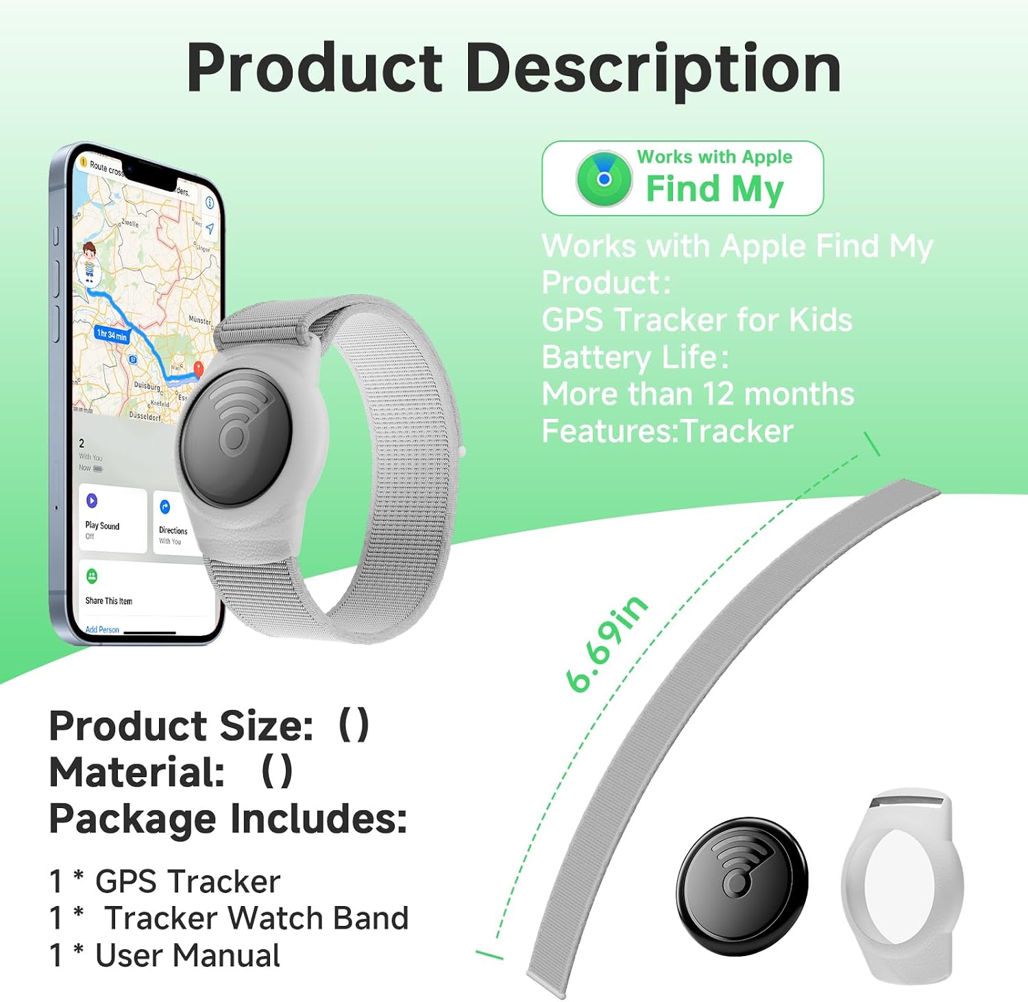 GPS Tracker for Kids, Teen, Elderly, Smart Tag Includes Kids GPS Tracker and Adjustable Loss Prevention Wristband, Kids GPS Tracking Watch Works with Find My APP (iOS Only), White